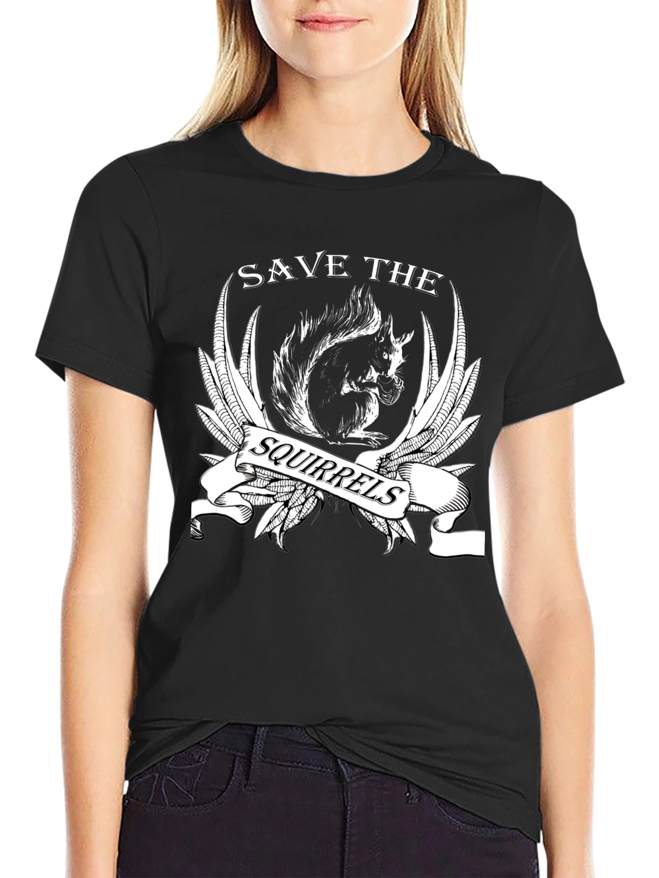 Save the Squirrels Graphic T-Shirt - Black Cotton Tee
