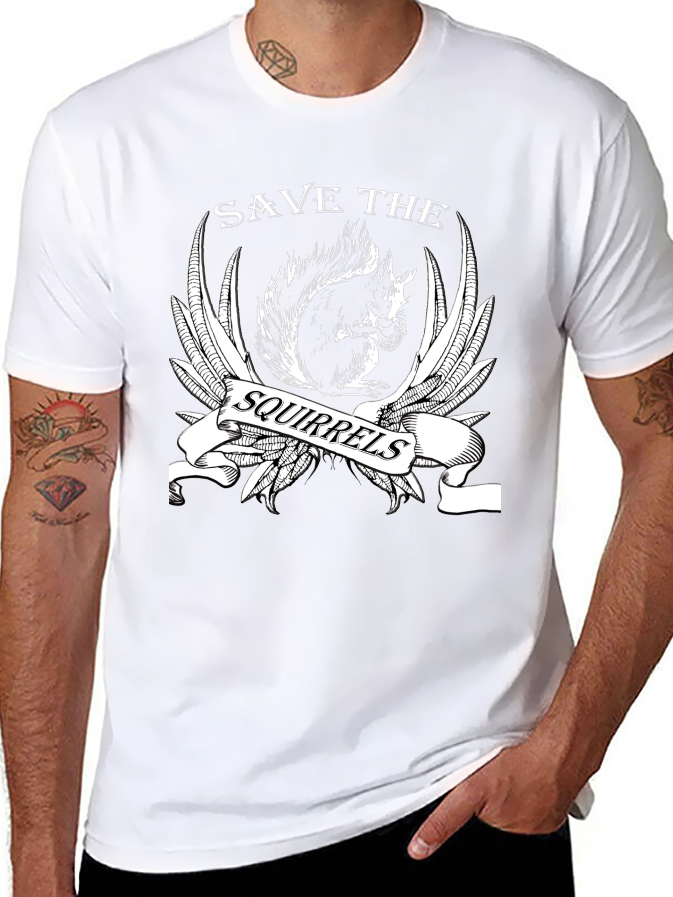 Save the Squirrels Graphic T-Shirt - Black Cotton Tee