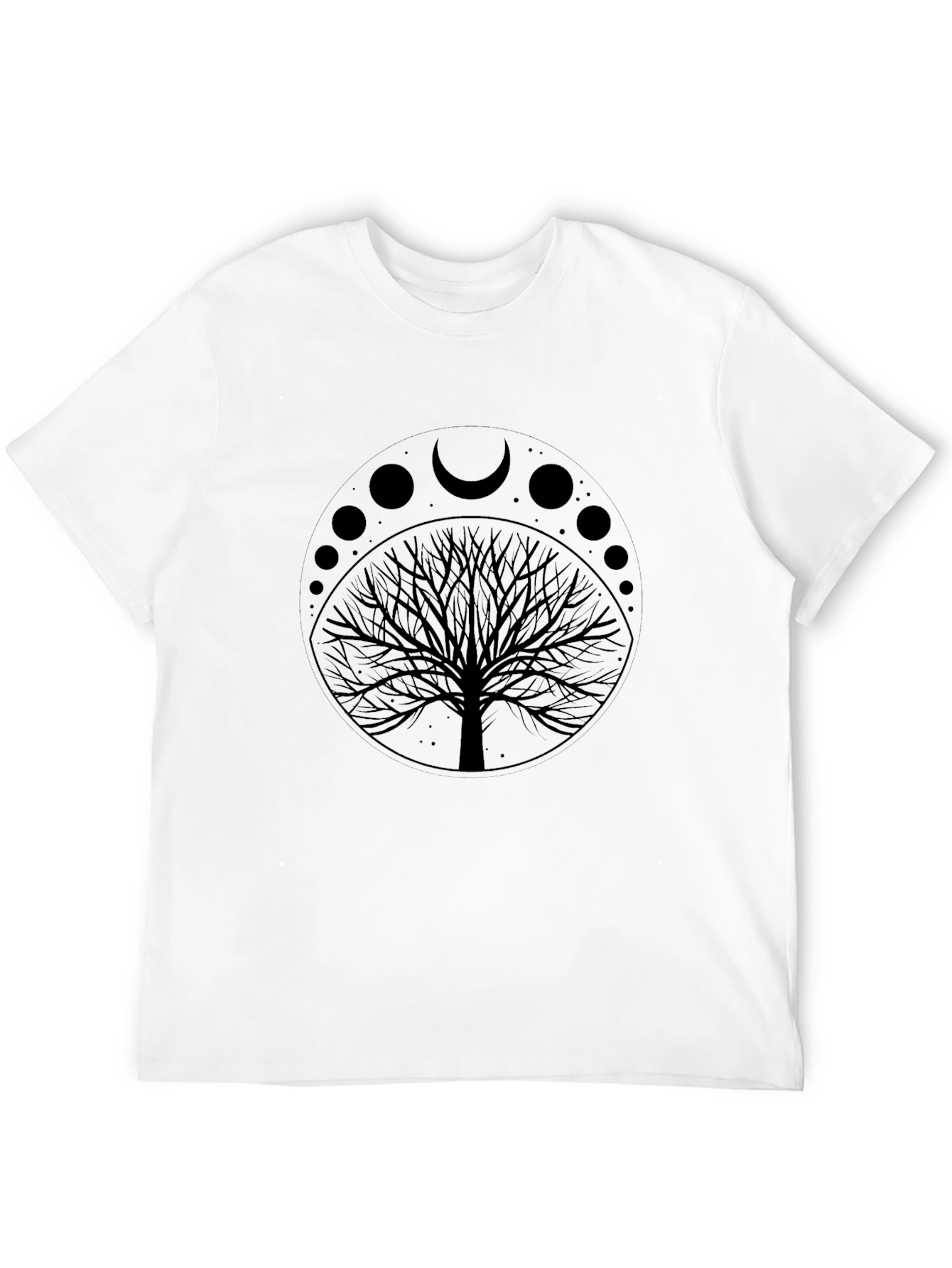 Moon Phases Tree Graphic Tee - Black Cotton