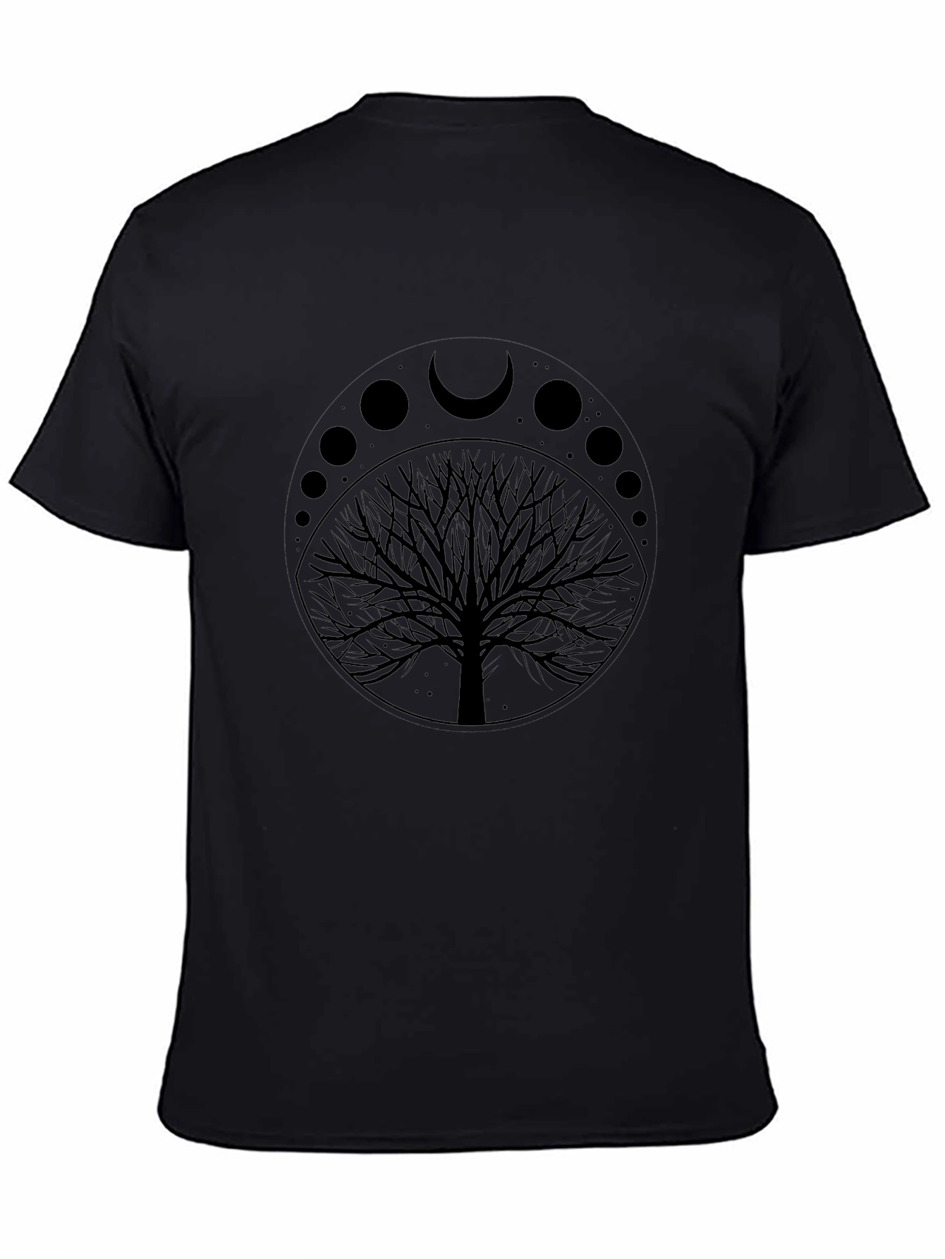 Moon Phases Tree Graphic Tee - Black Cotton