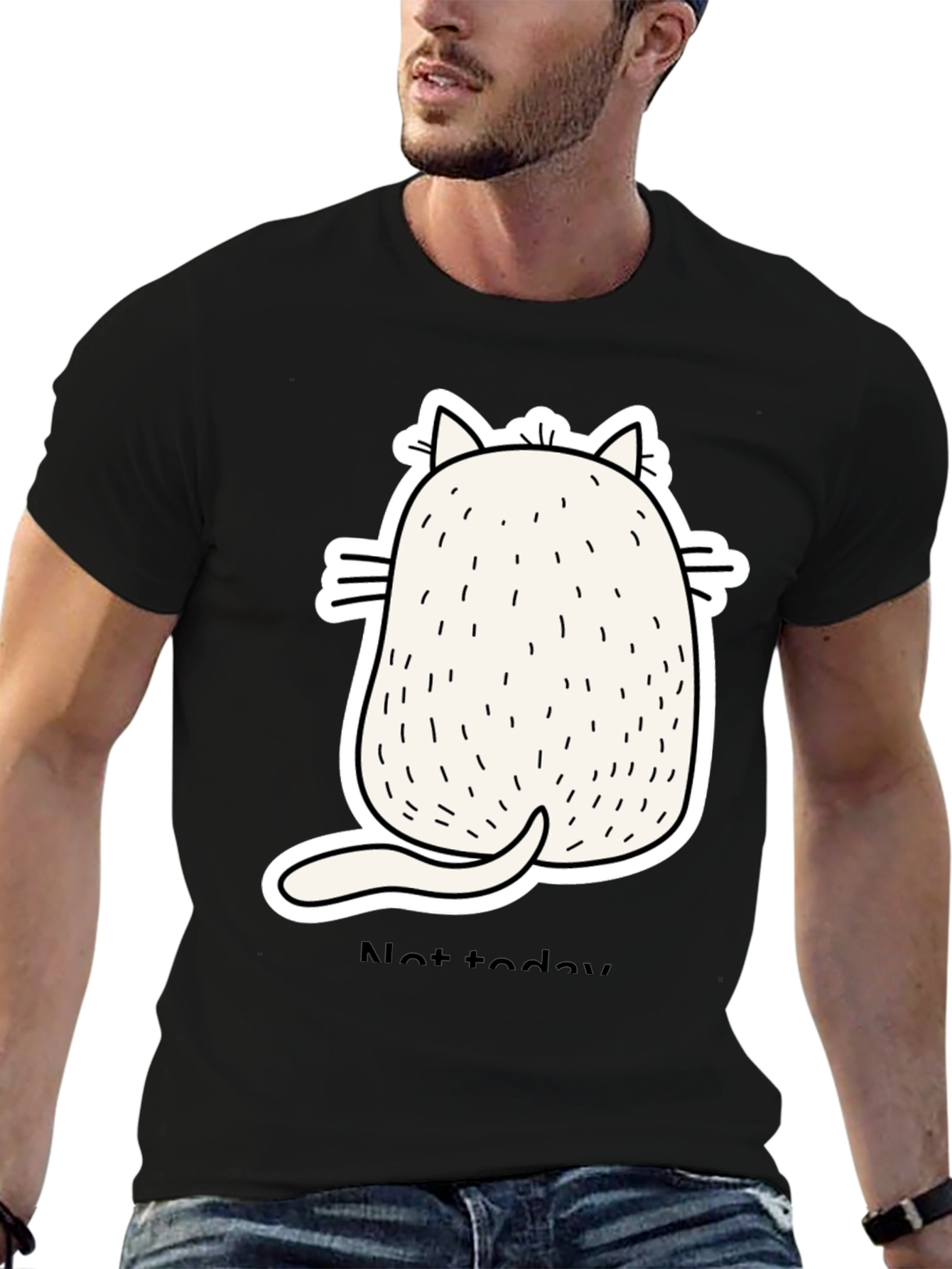 Funny Cat Back View Black T-Shirt - Not Today