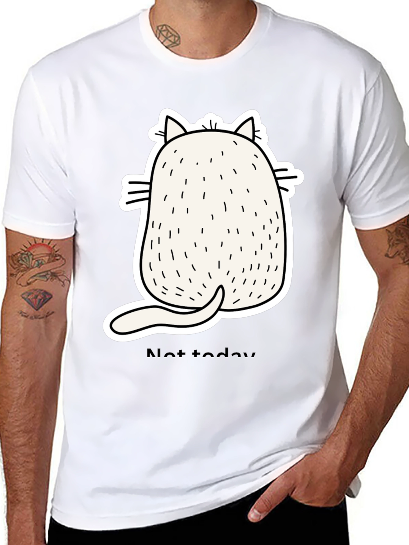 Funny Cat Back View Black T-Shirt - Not Today