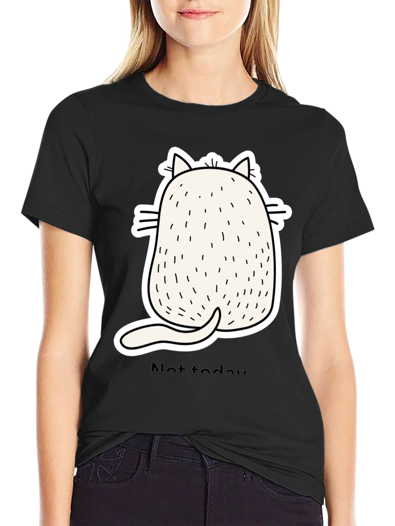 Funny Cat Back View Black T-Shirt - Not Today