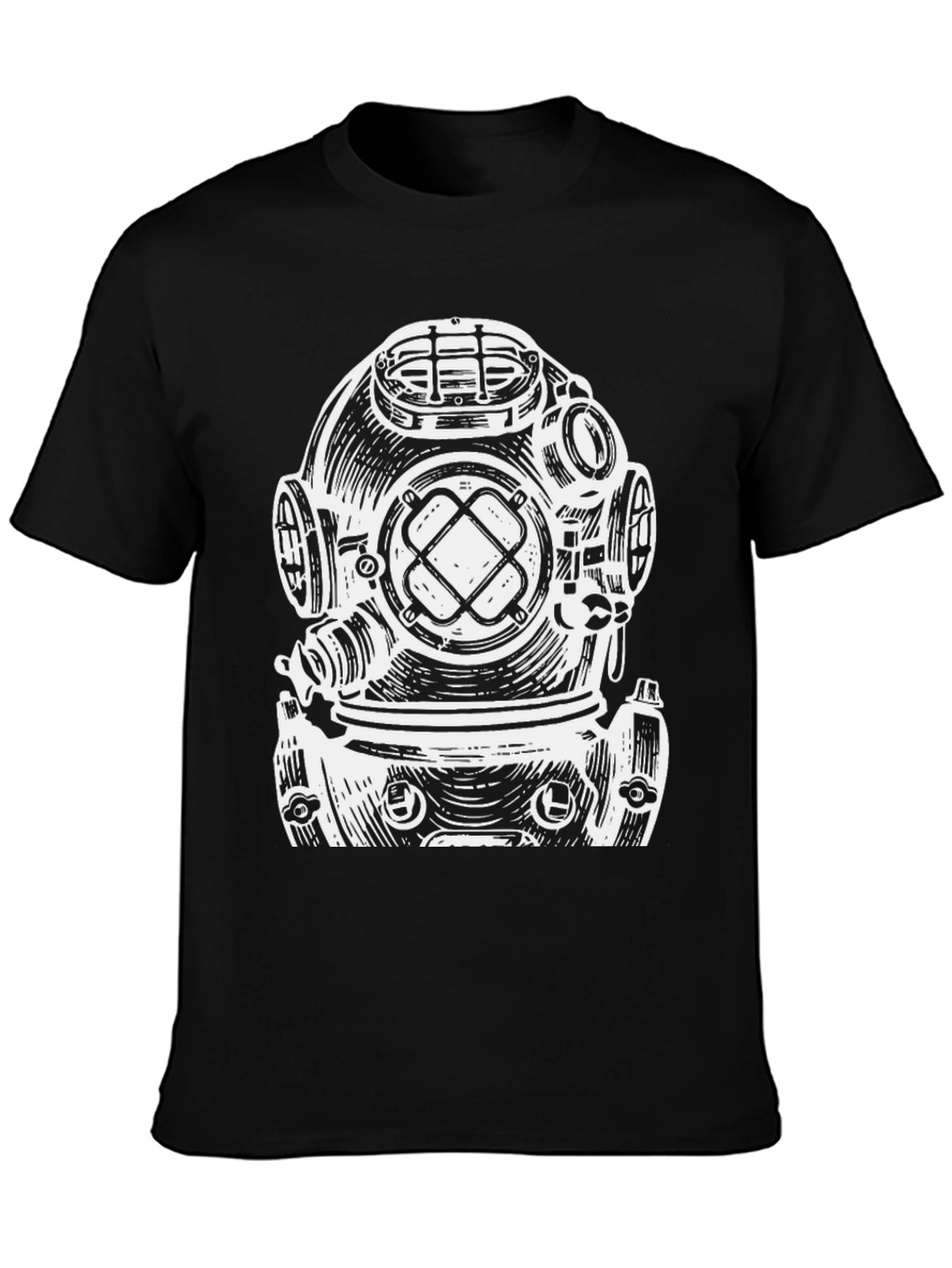 Diver Helmet Graphic Tee - Black Cotton T-Shirt