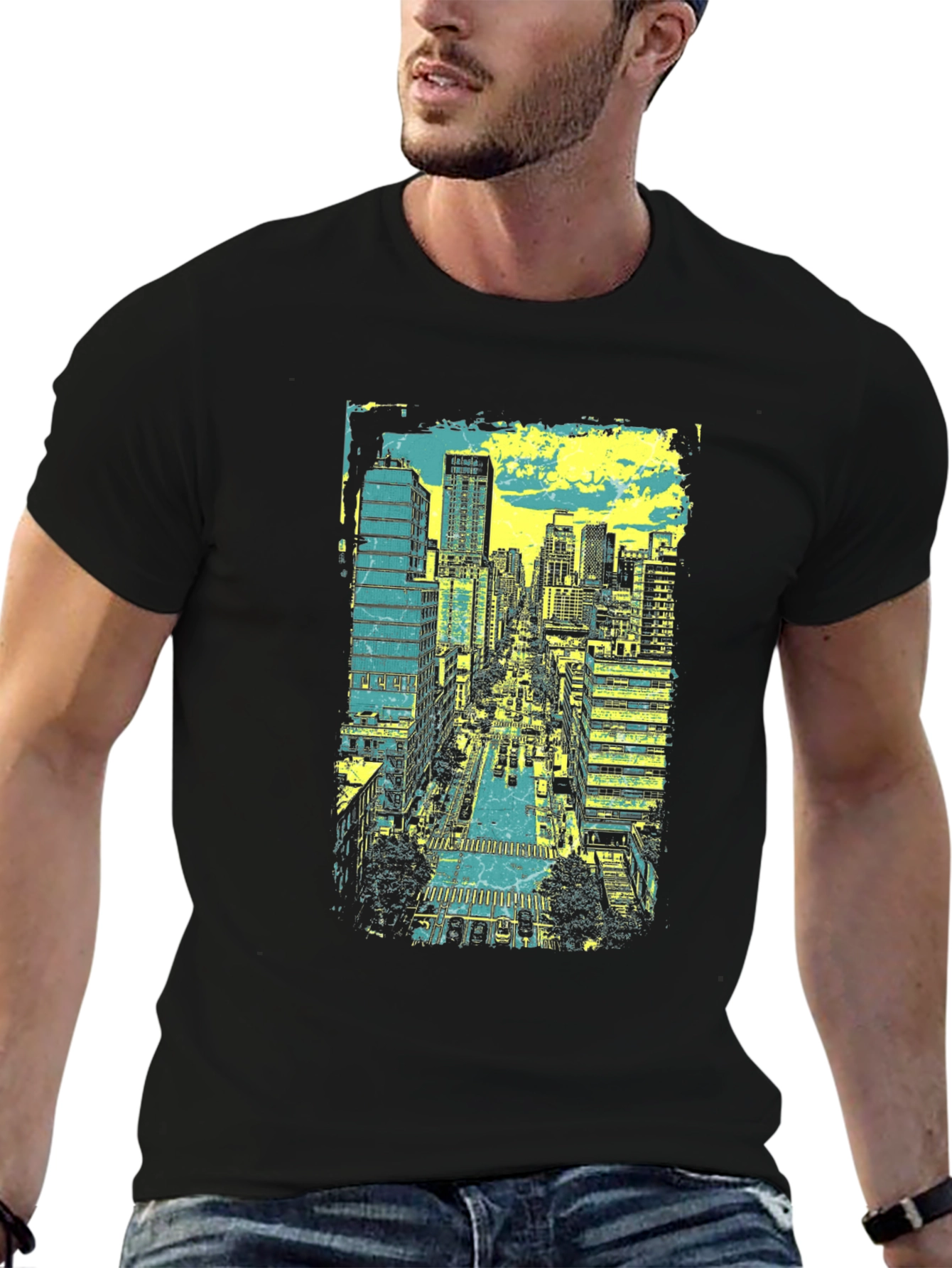 Urban Skyline Graphic Tee - Black