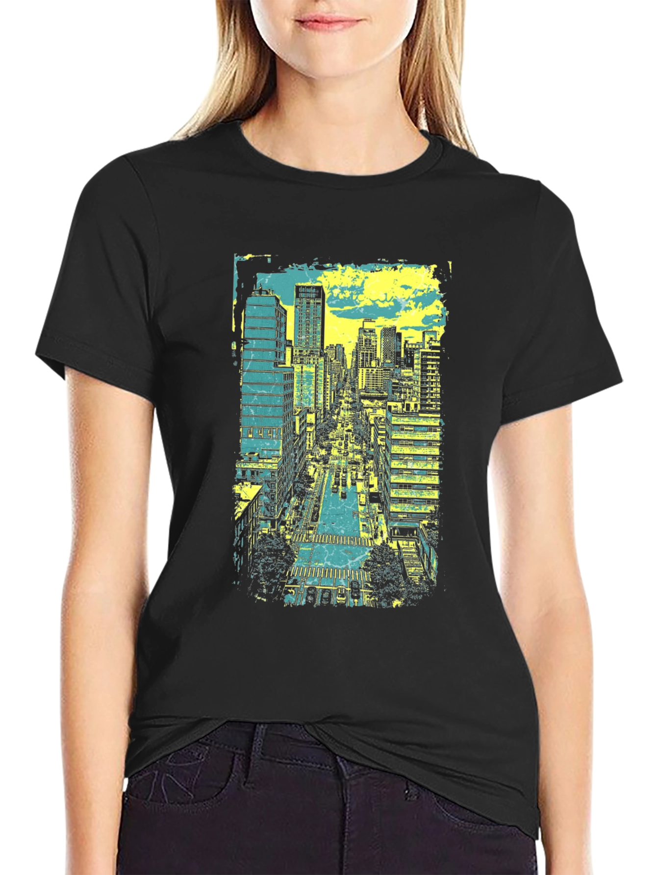 Urban Skyline Graphic Tee - Black