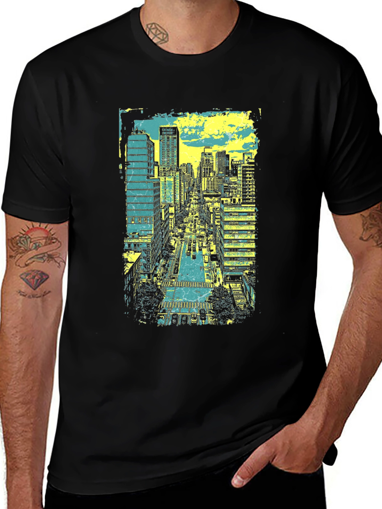 Urban Skyline Graphic Tee - Black