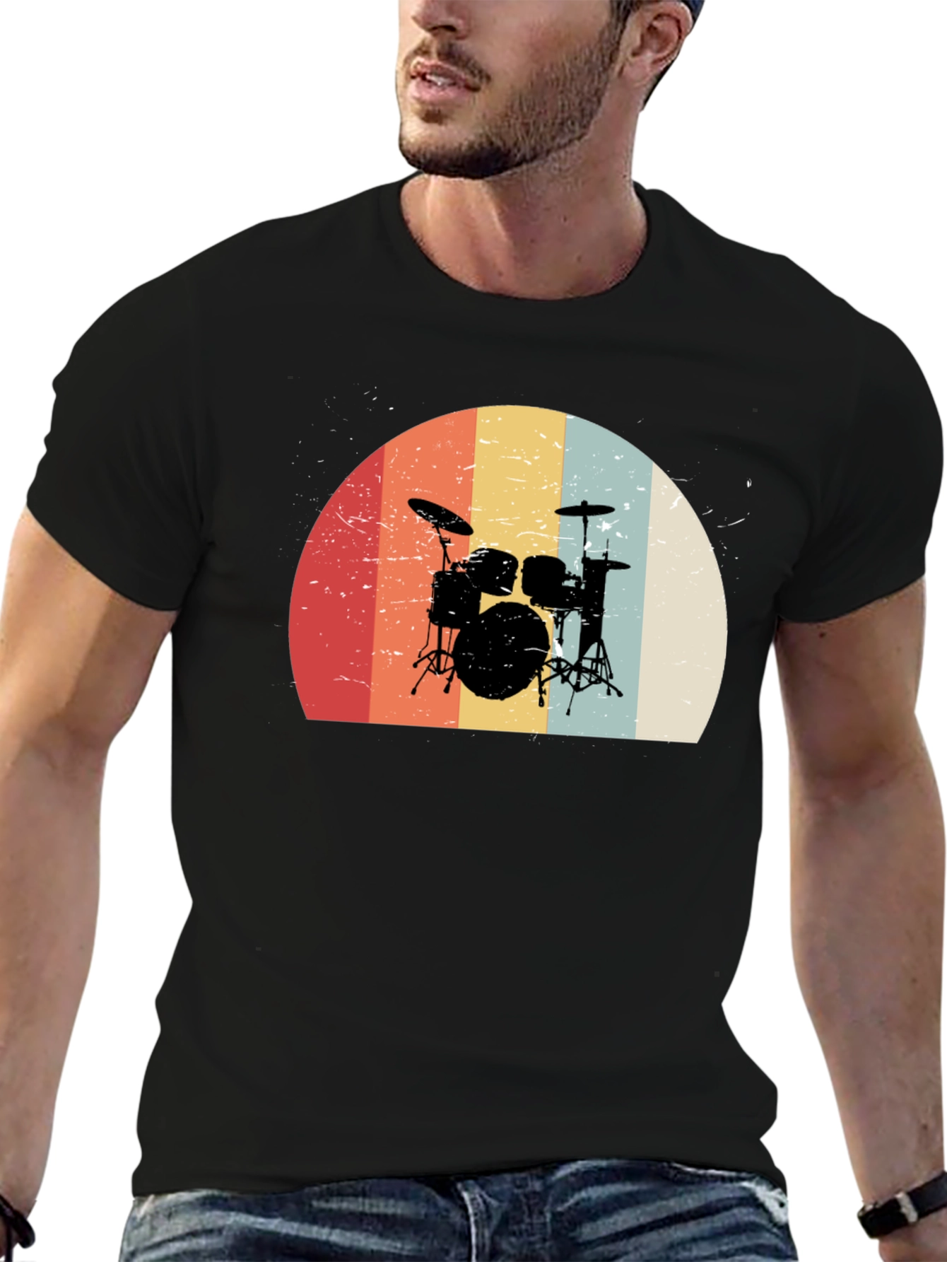 Retro Drum Set Graphic Tee - Black