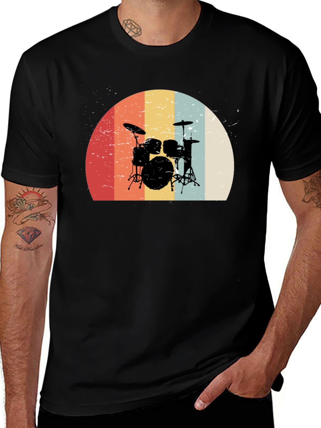 Retro Drum Set Graphic Tee - Black