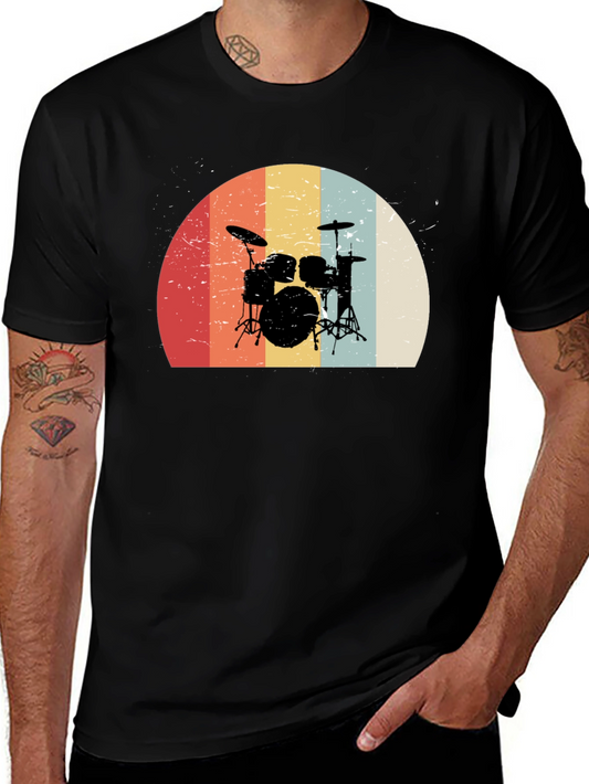 Retro Drum Set Graphic Tee - Black