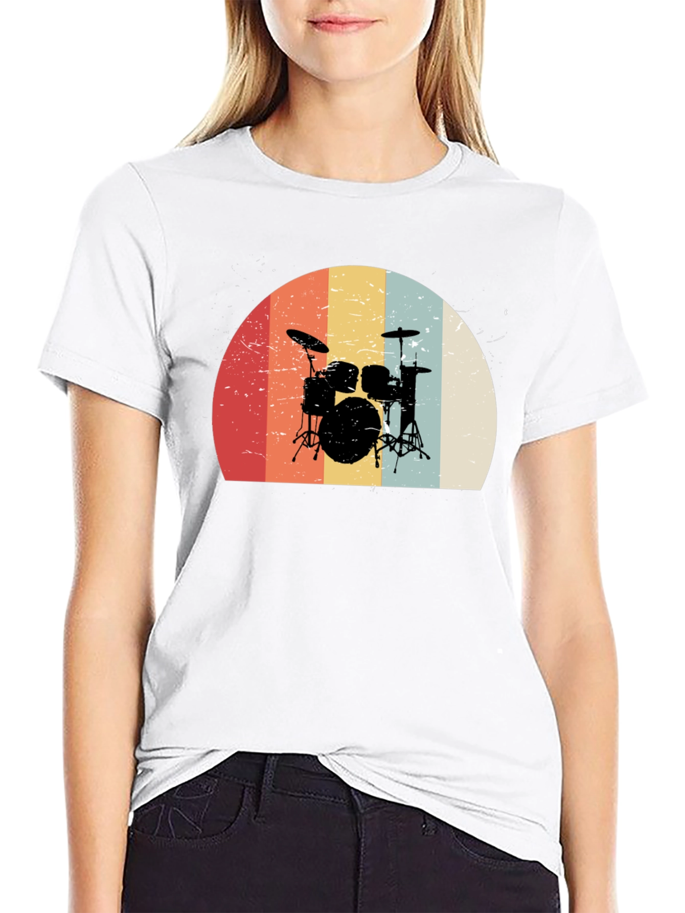 Retro Drum Set Graphic Tee - Black