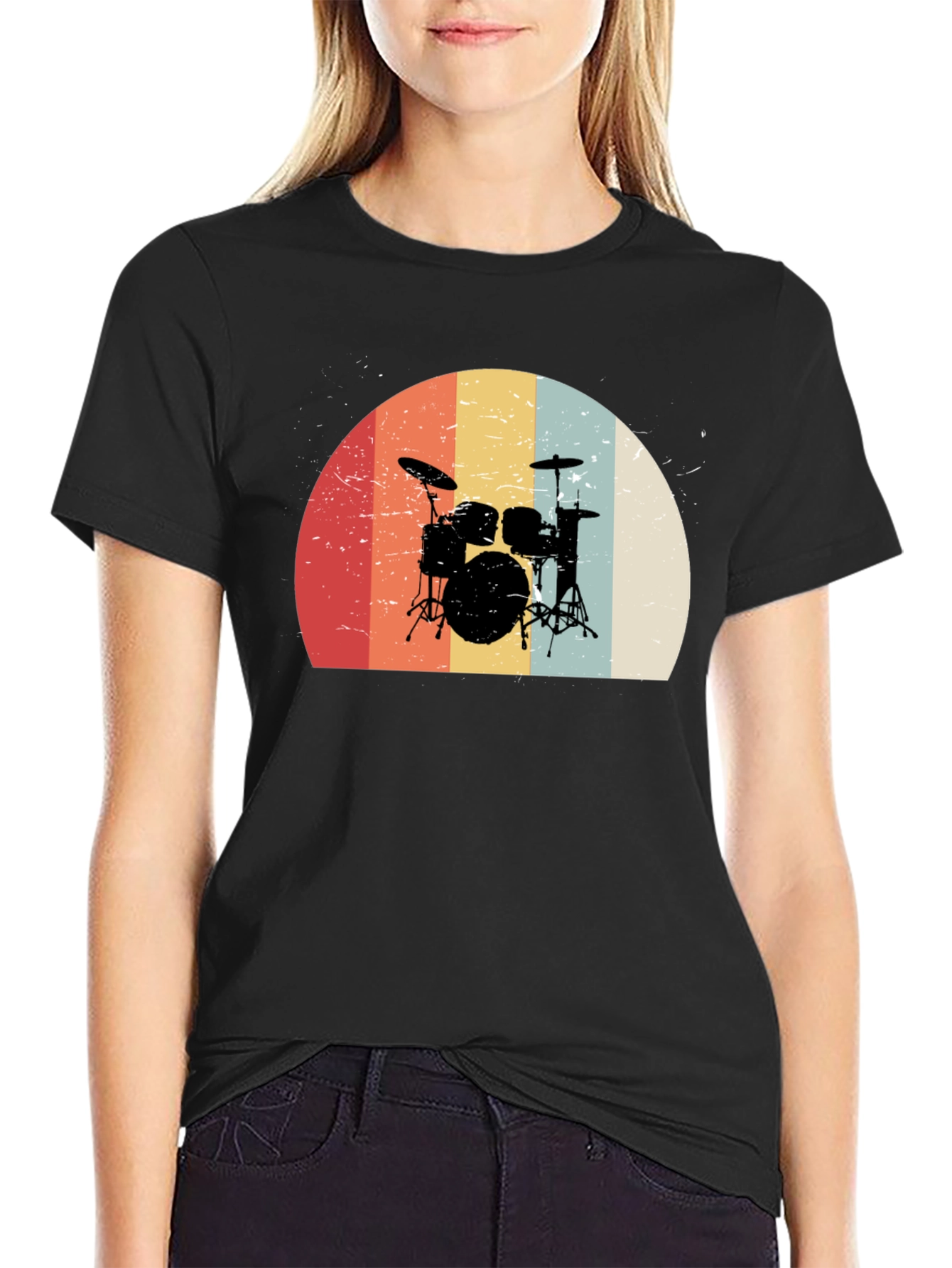 Retro Drum Set Graphic Tee - Black