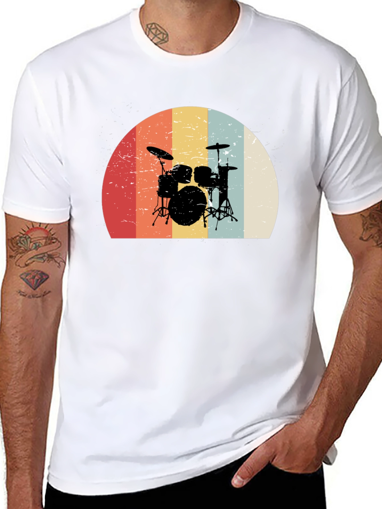 Retro Drum Set Graphic Tee - Black