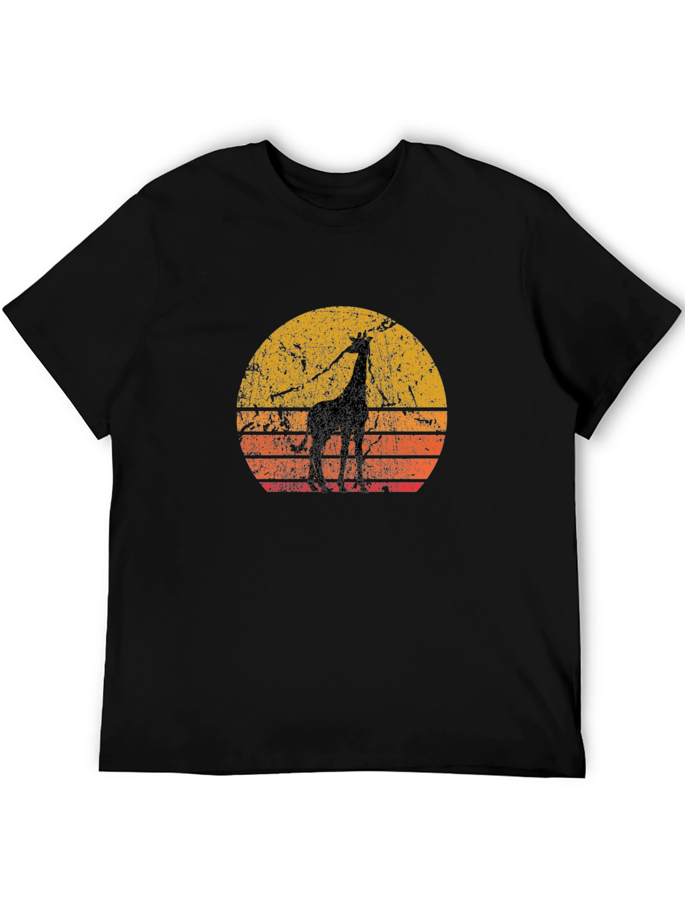 Retro Giraffe Sunset Black T-Shirt
