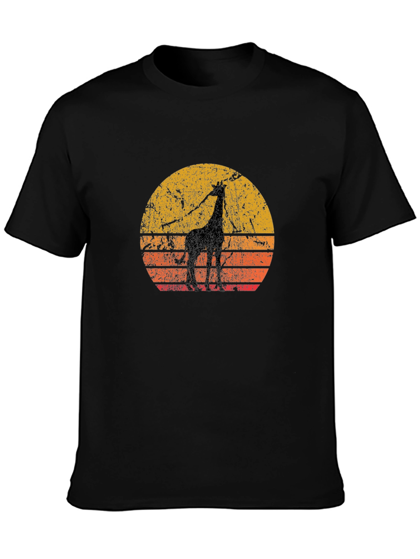 Retro Giraffe Sunset Black T-Shirt