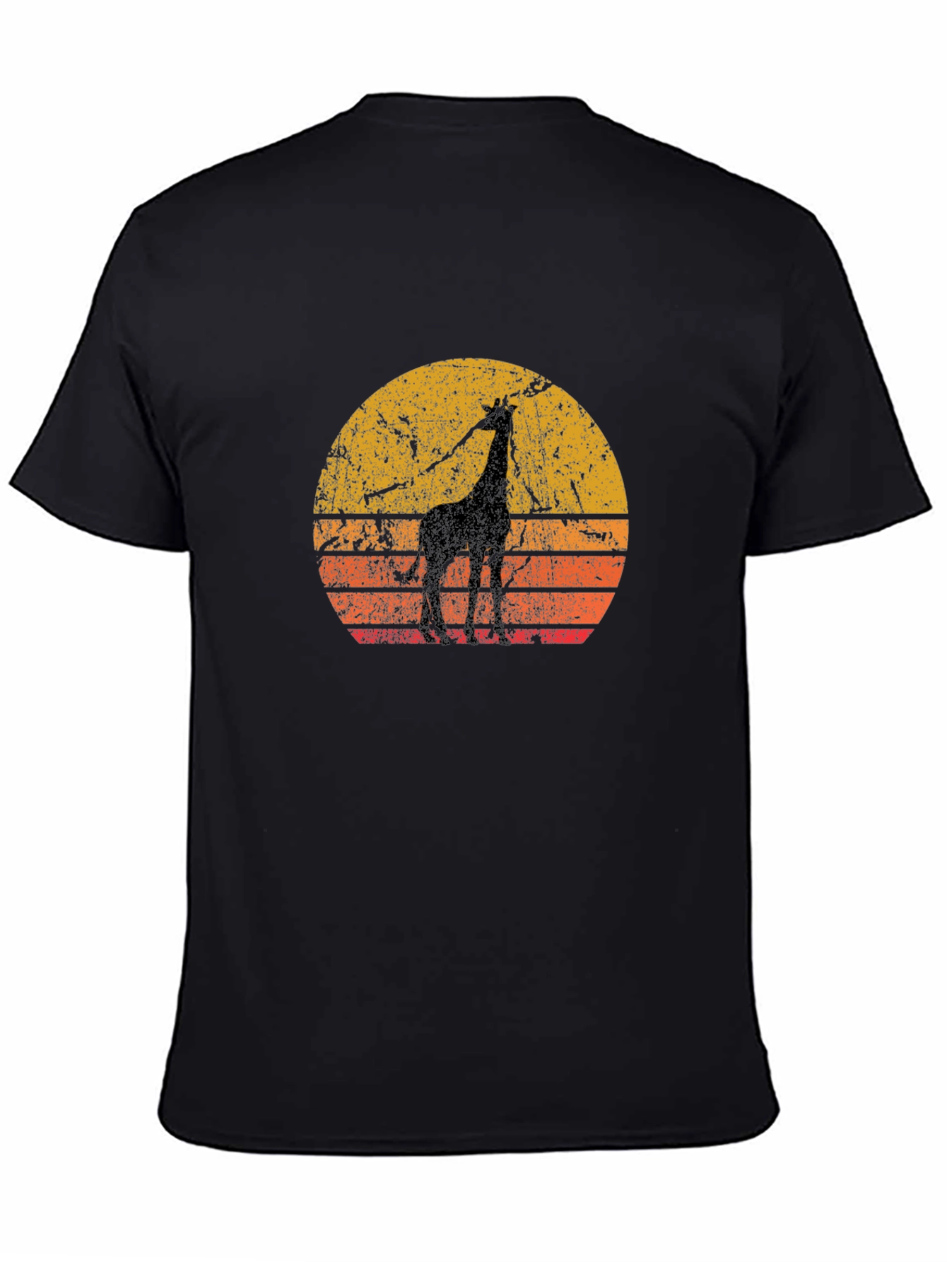 Retro Giraffe Sunset Black T-Shirt