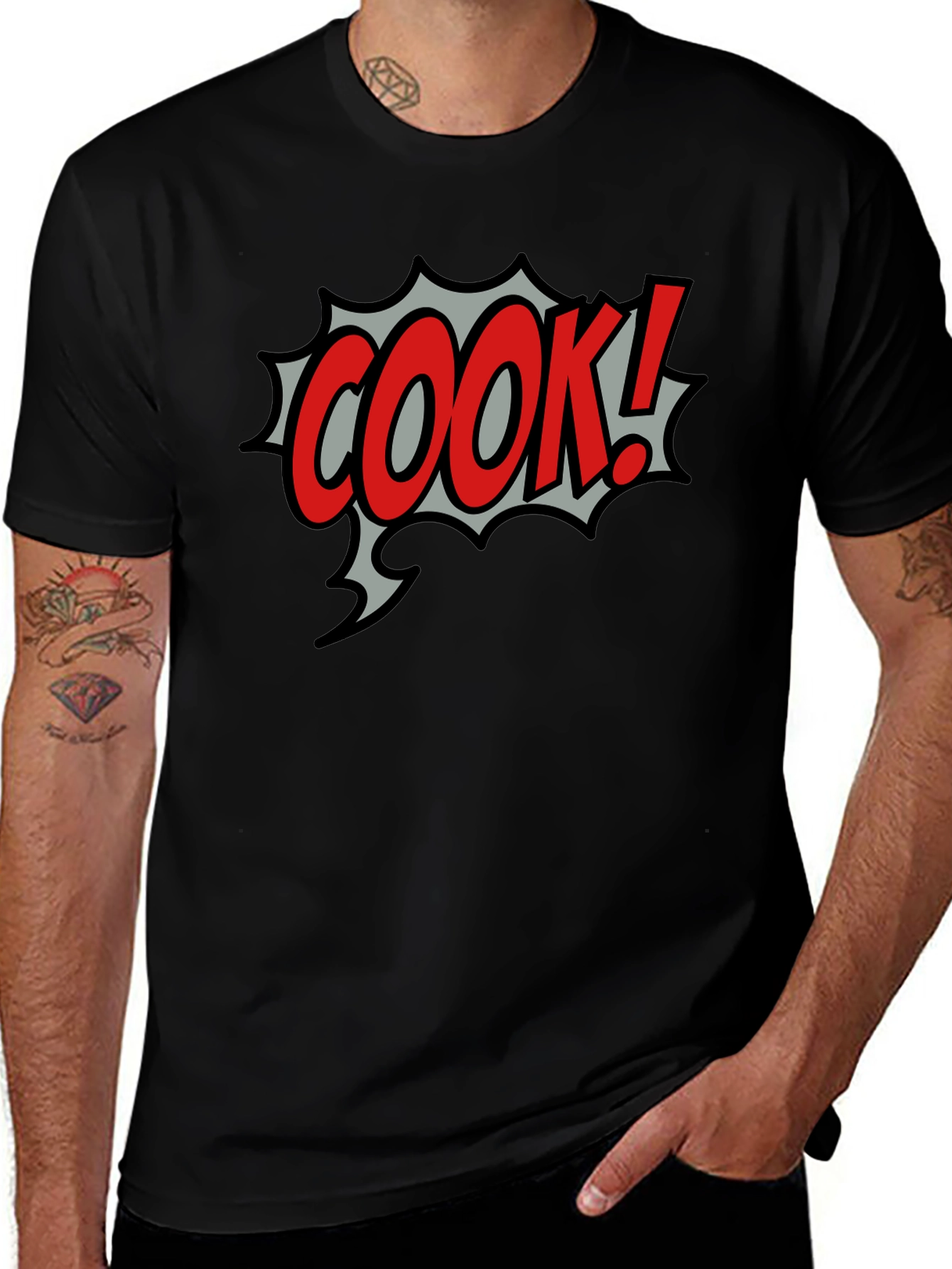 COOK! Comic Style Black T-Shirt