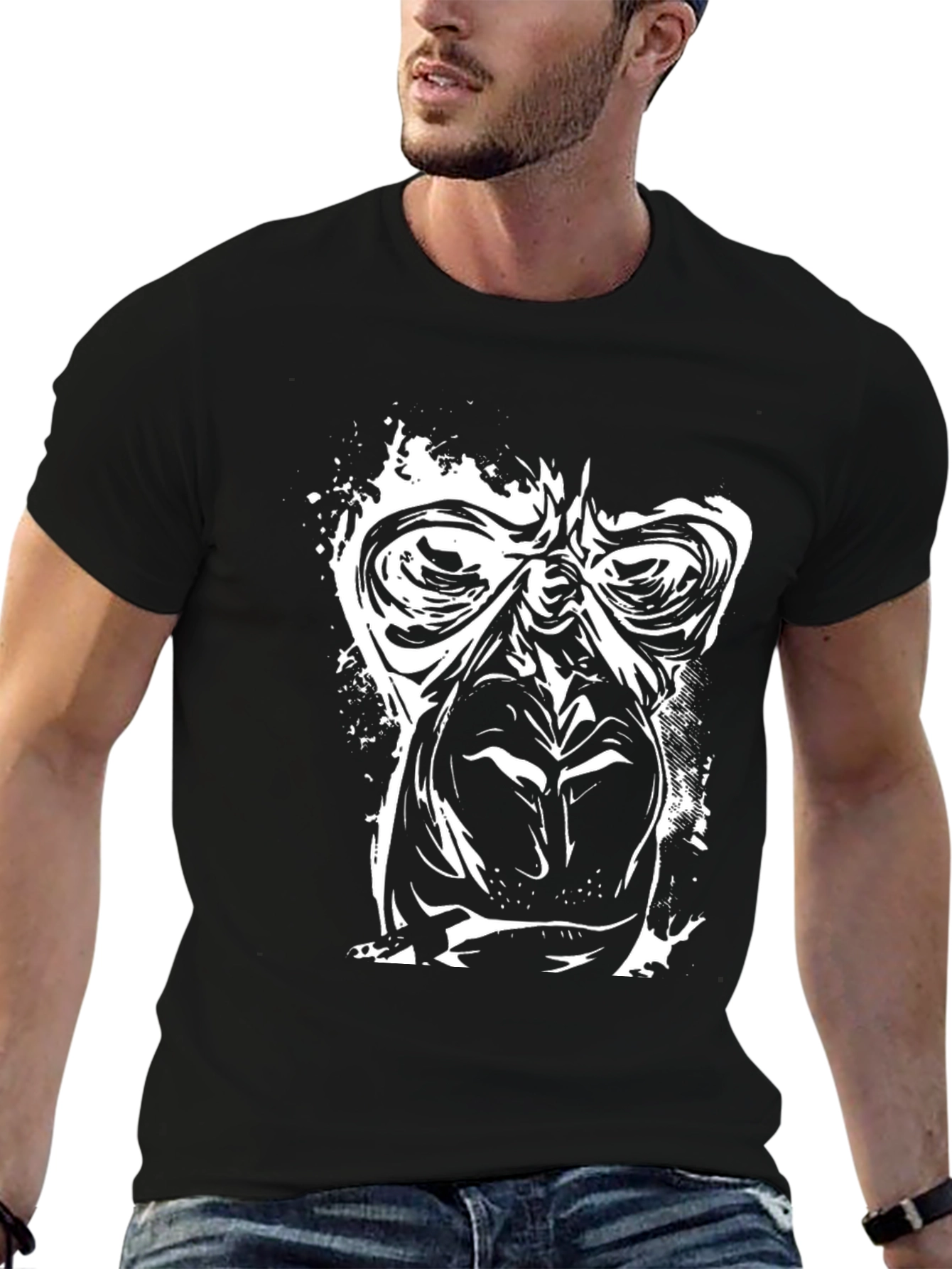 Graphic Ape Face Print Black T-Shirt