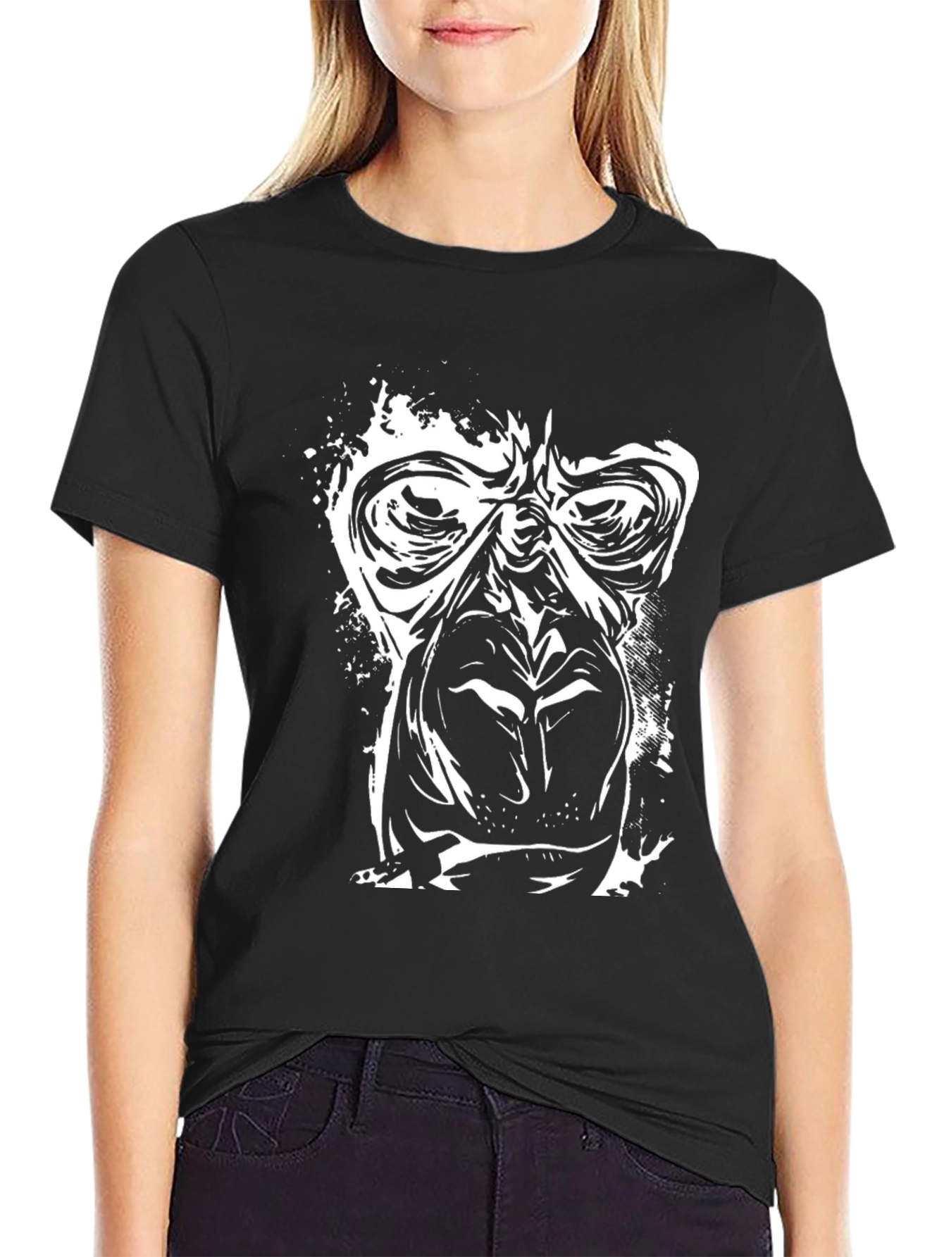 Graphic Ape Face Print Black T-Shirt