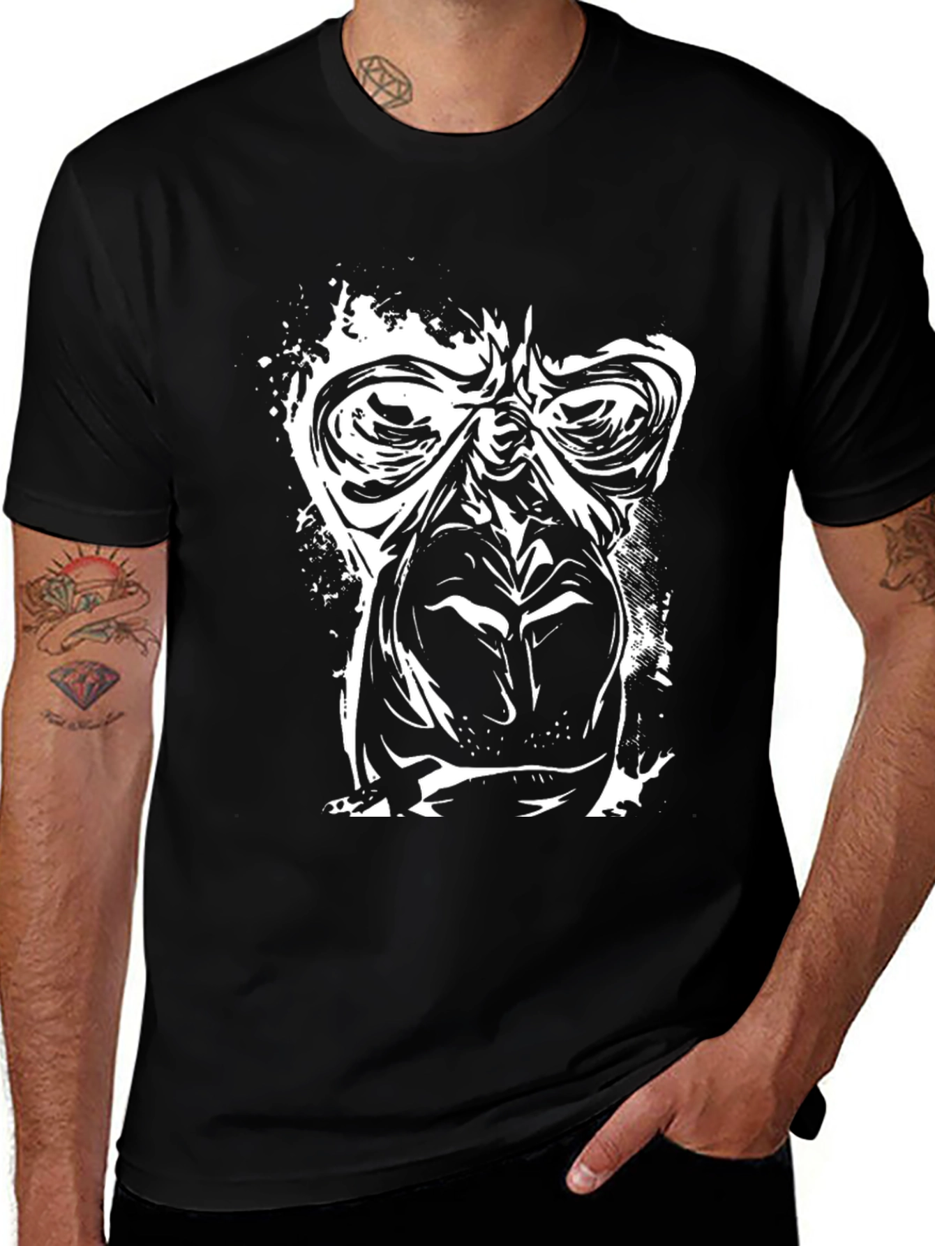 Graphic Ape Face Print Black T-Shirt