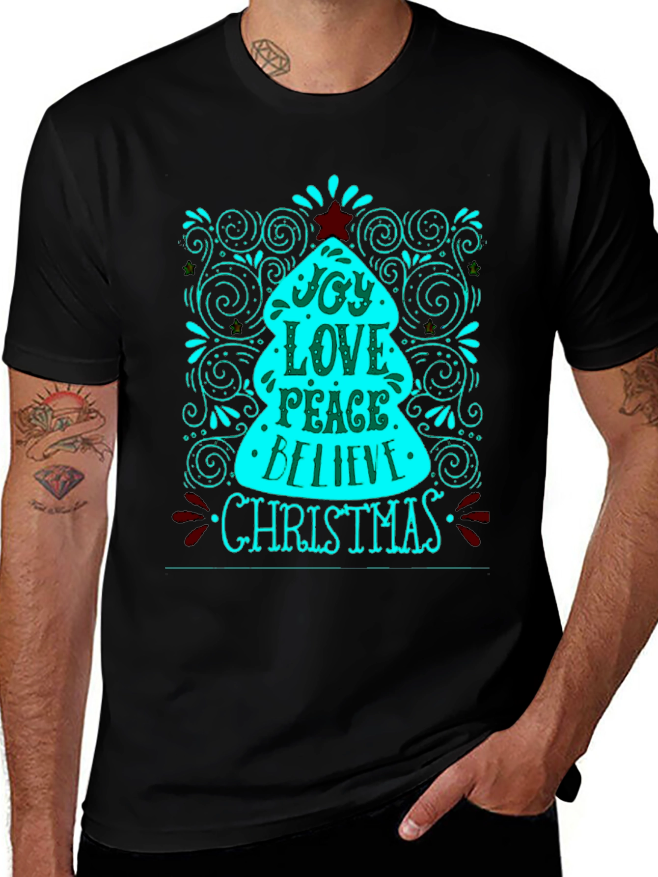 Joy Love Peace Christmas Tee - Holiday Festive Shirt