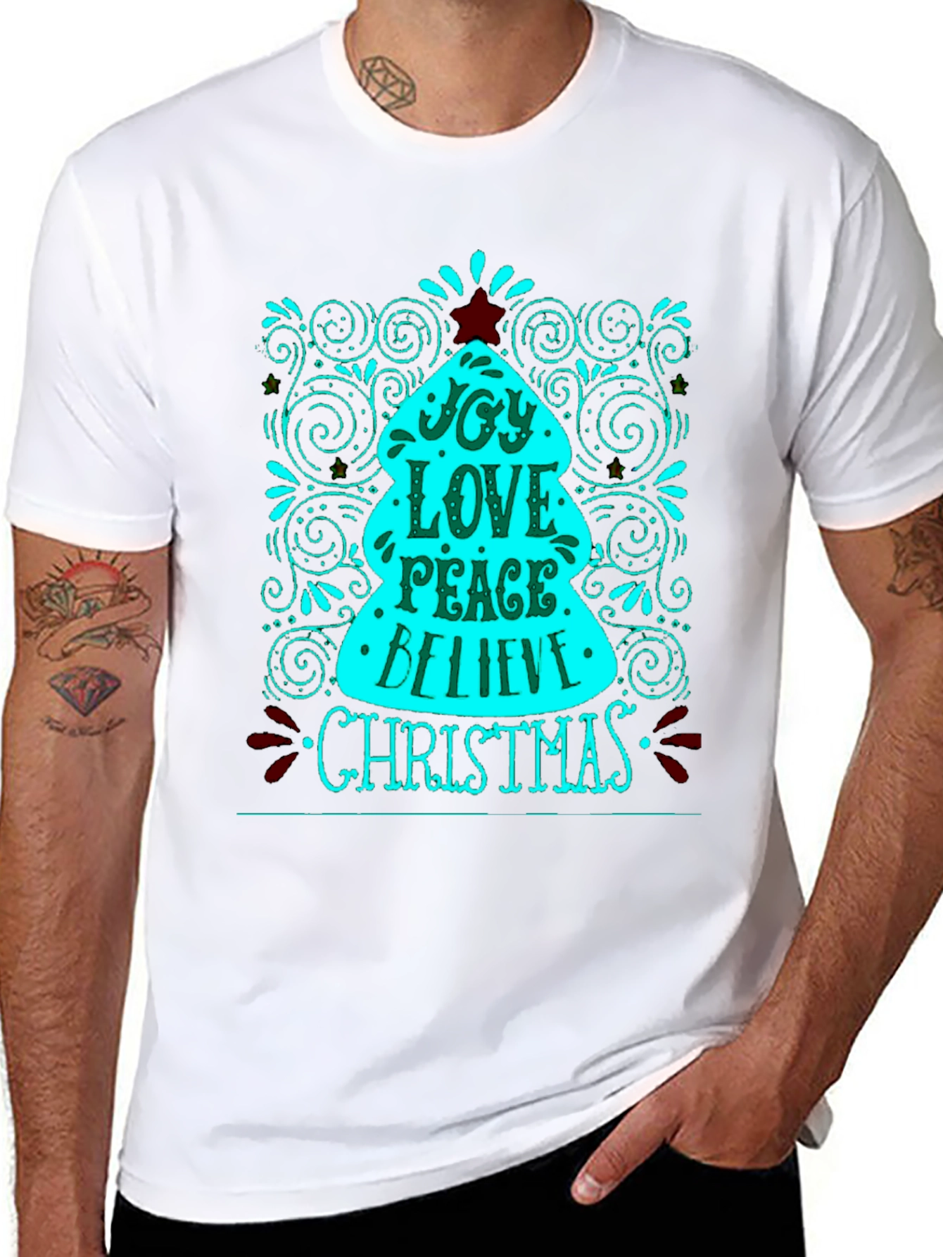 Joy Love Peace Christmas Tee - Holiday Festive Shirt