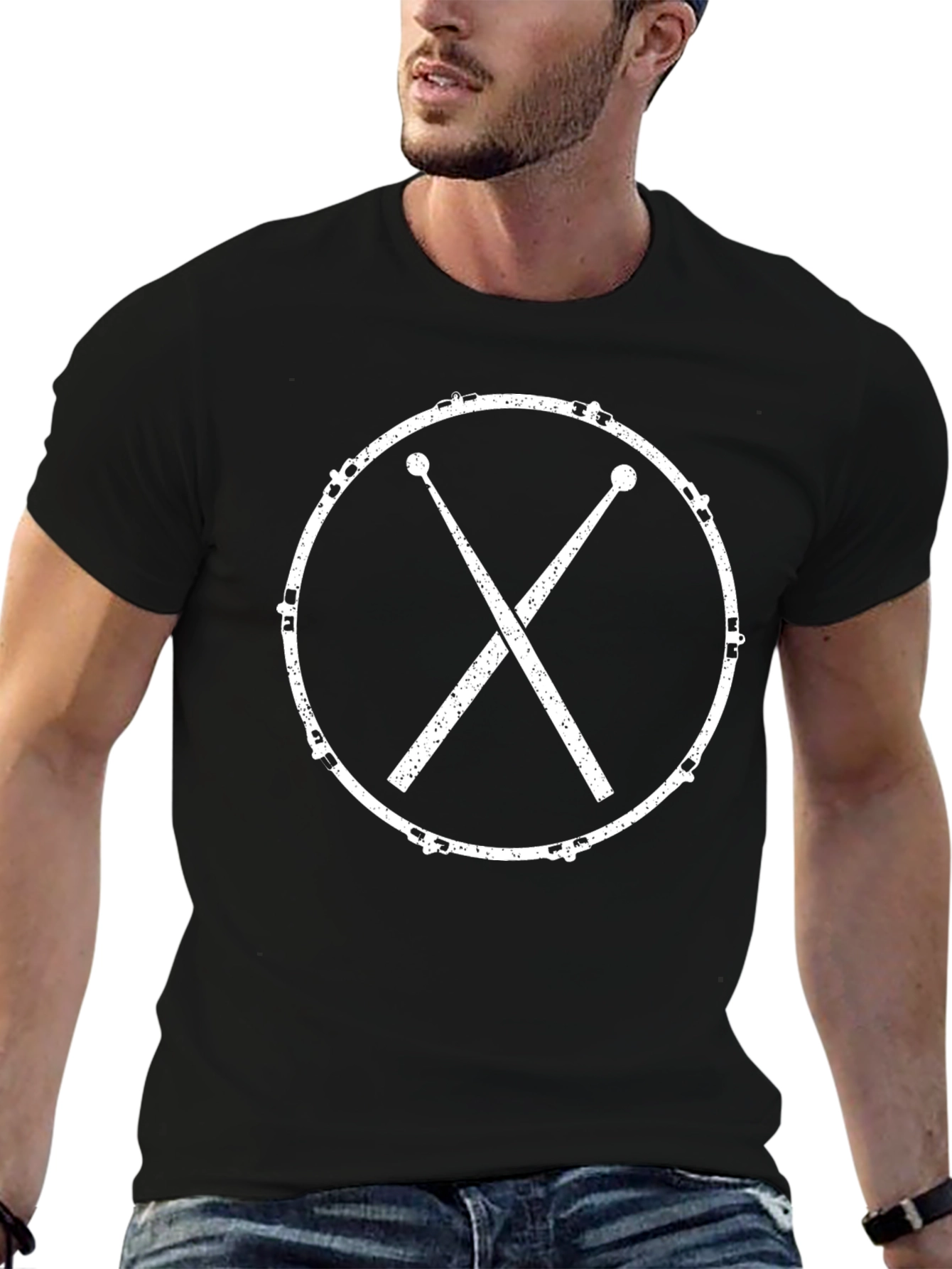 Drum Kit Graphic Tee - Black Crew Neck T-Shirt