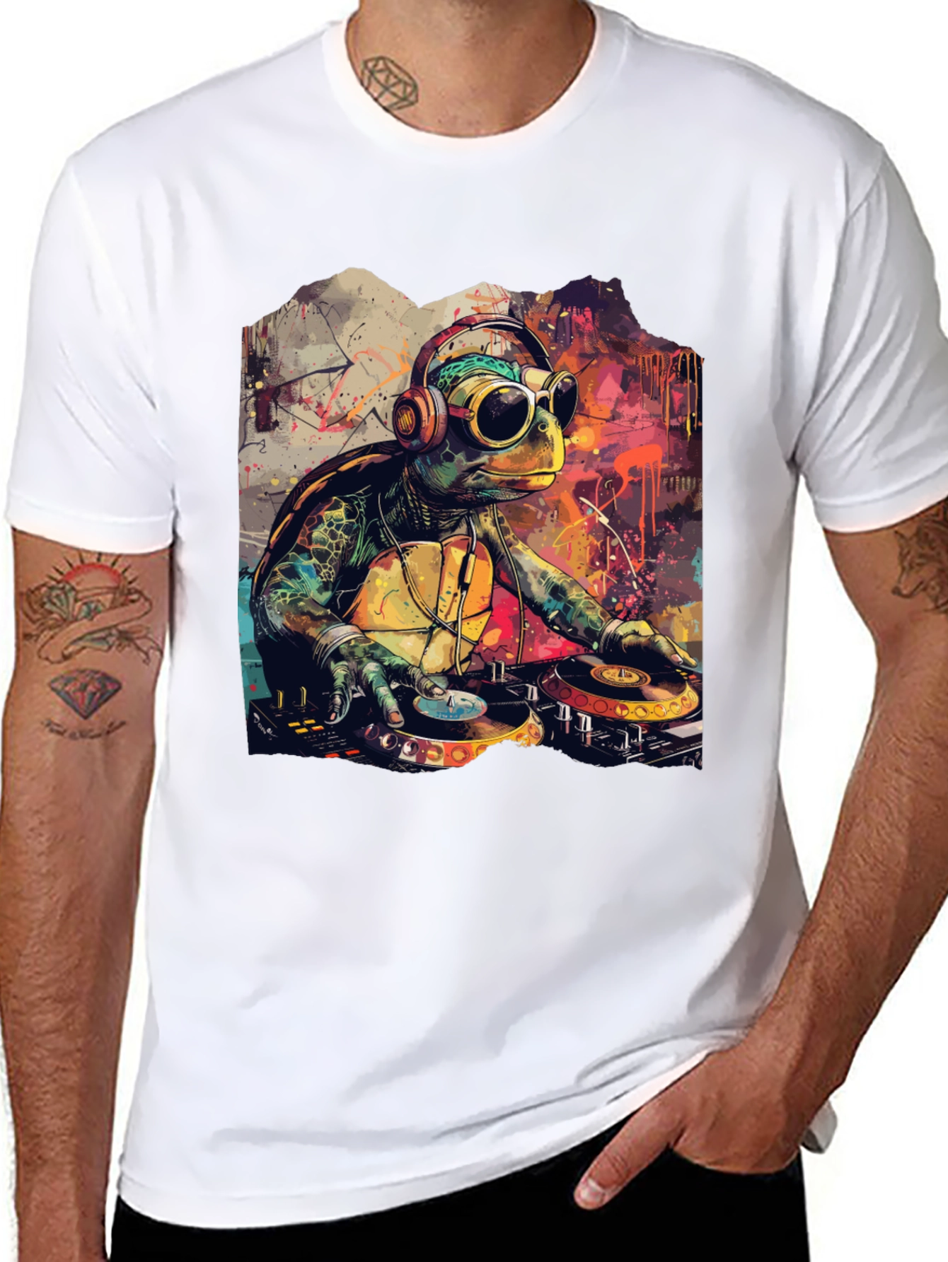 DJ Turtle Graphic Tee - Cool Cartoon Design