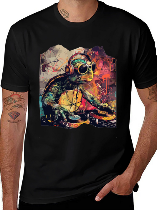DJ Turtle Graphic Tee - Cool Cartoon Design