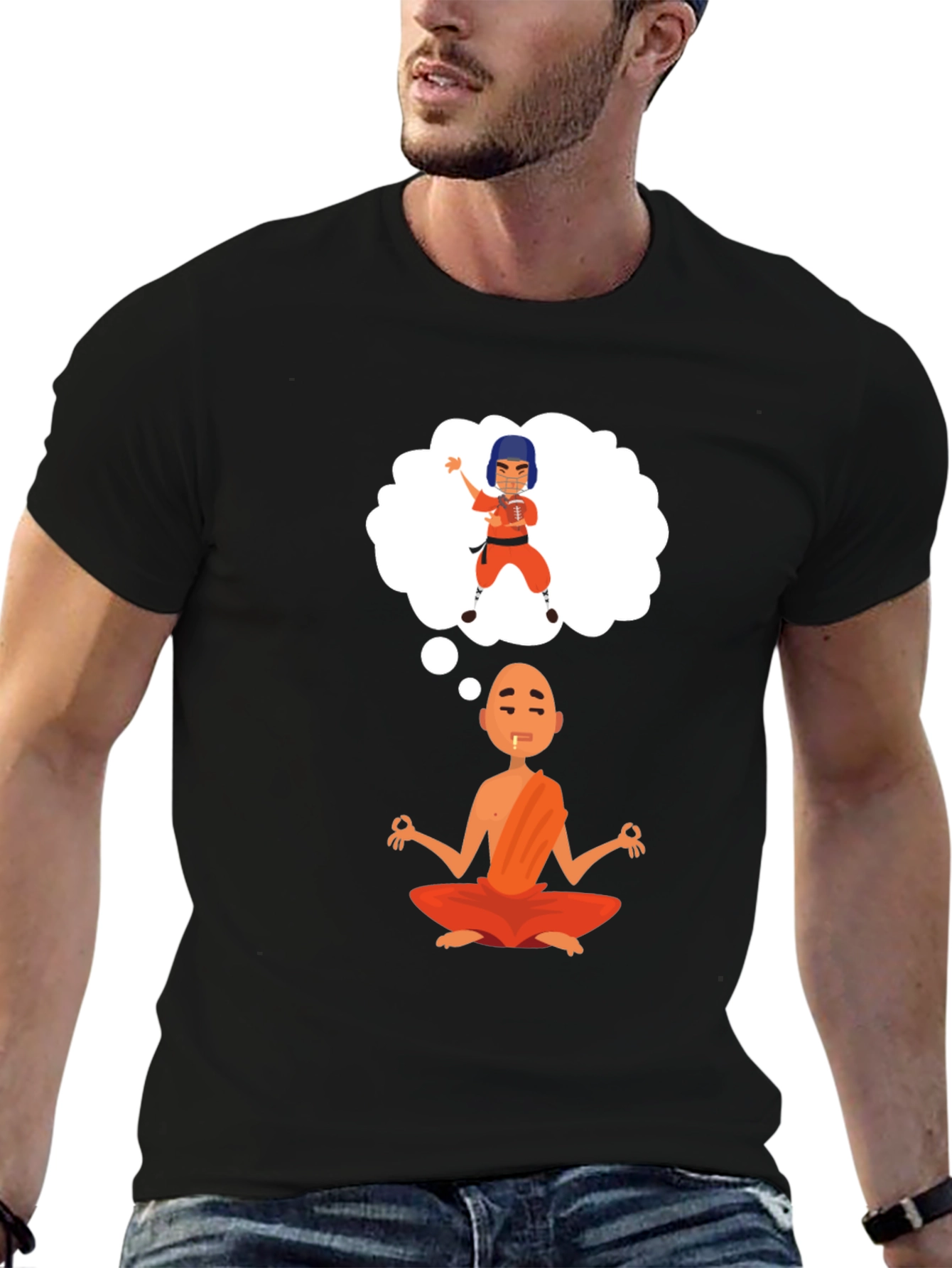 Zen Meditation T-Shirt - Monk Thinking of Kung Fu