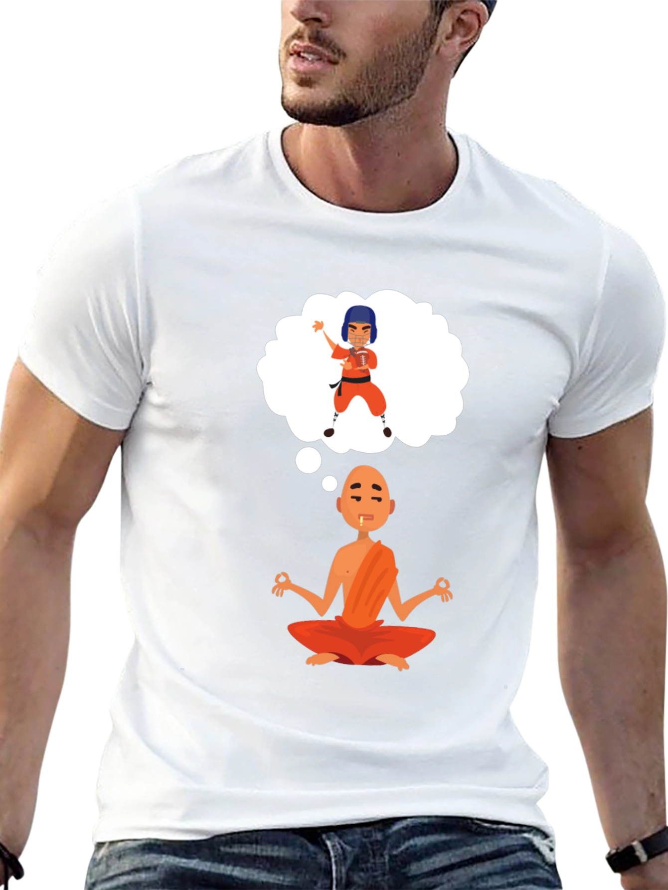 Zen Meditation T-Shirt - Monk Thinking of Kung Fu