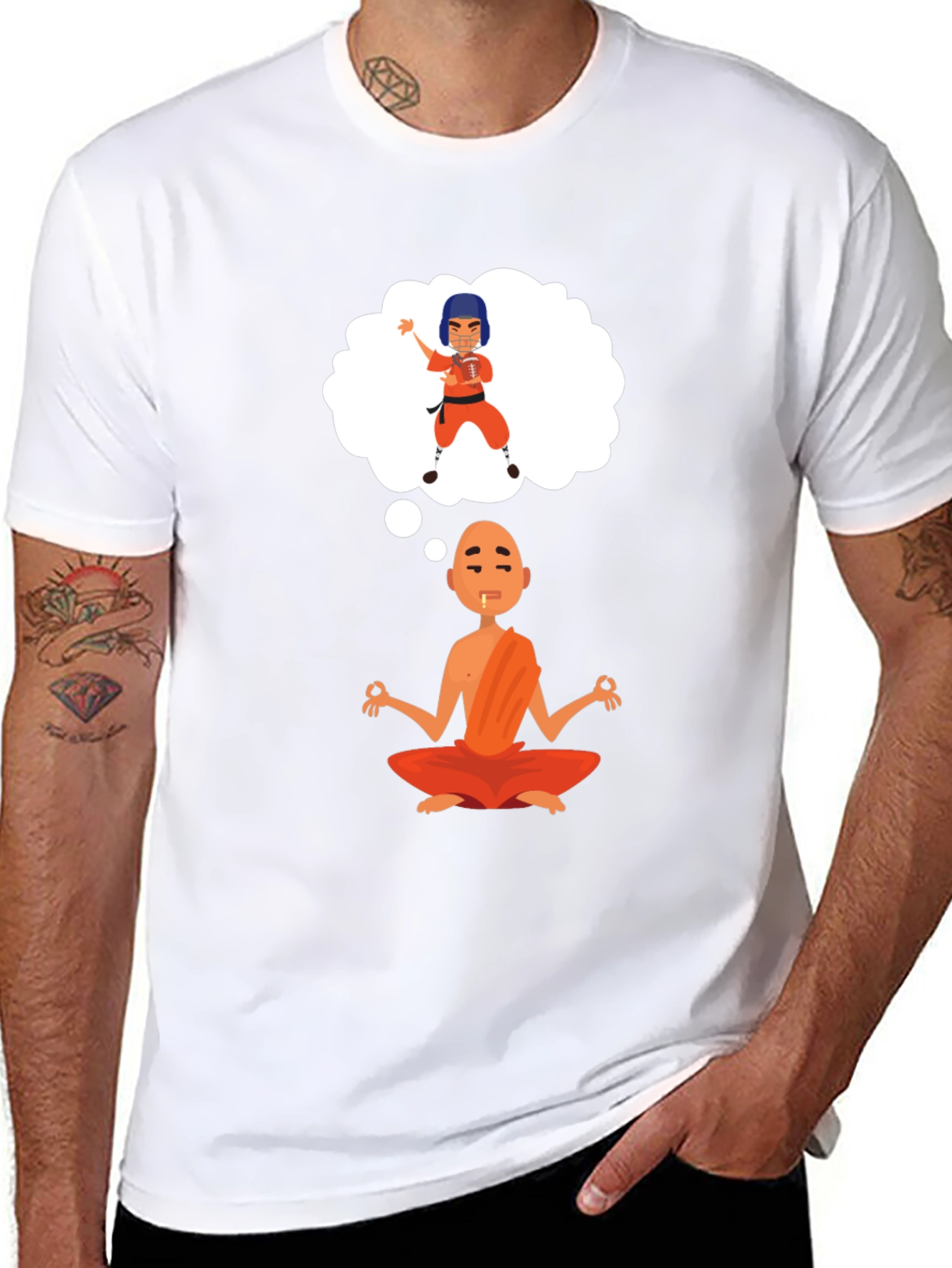 Zen Meditation T-Shirt - Monk Thinking of Kung Fu