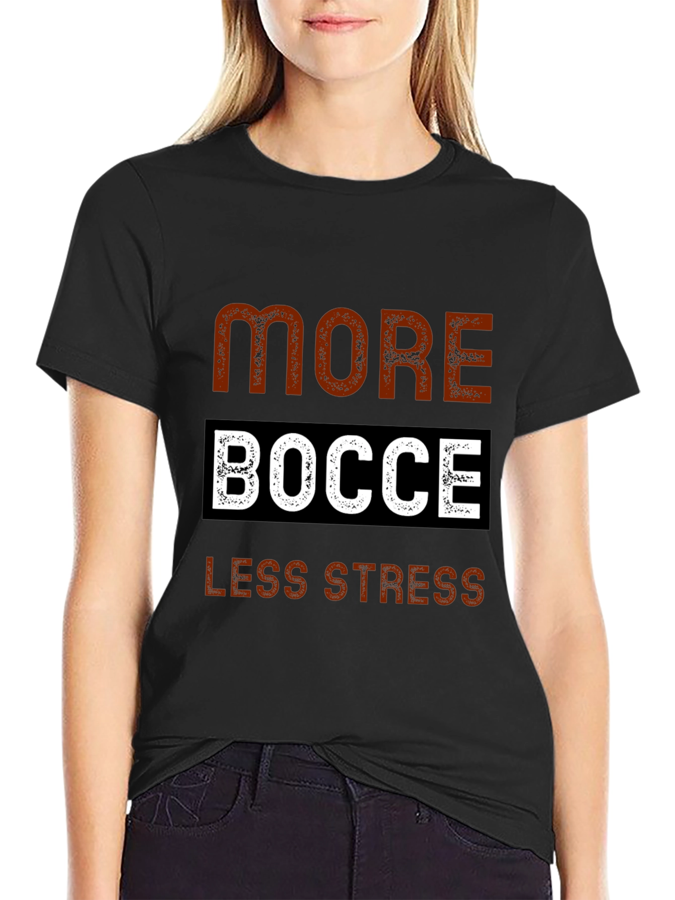 More Bocce Less Stress Graphic Tee