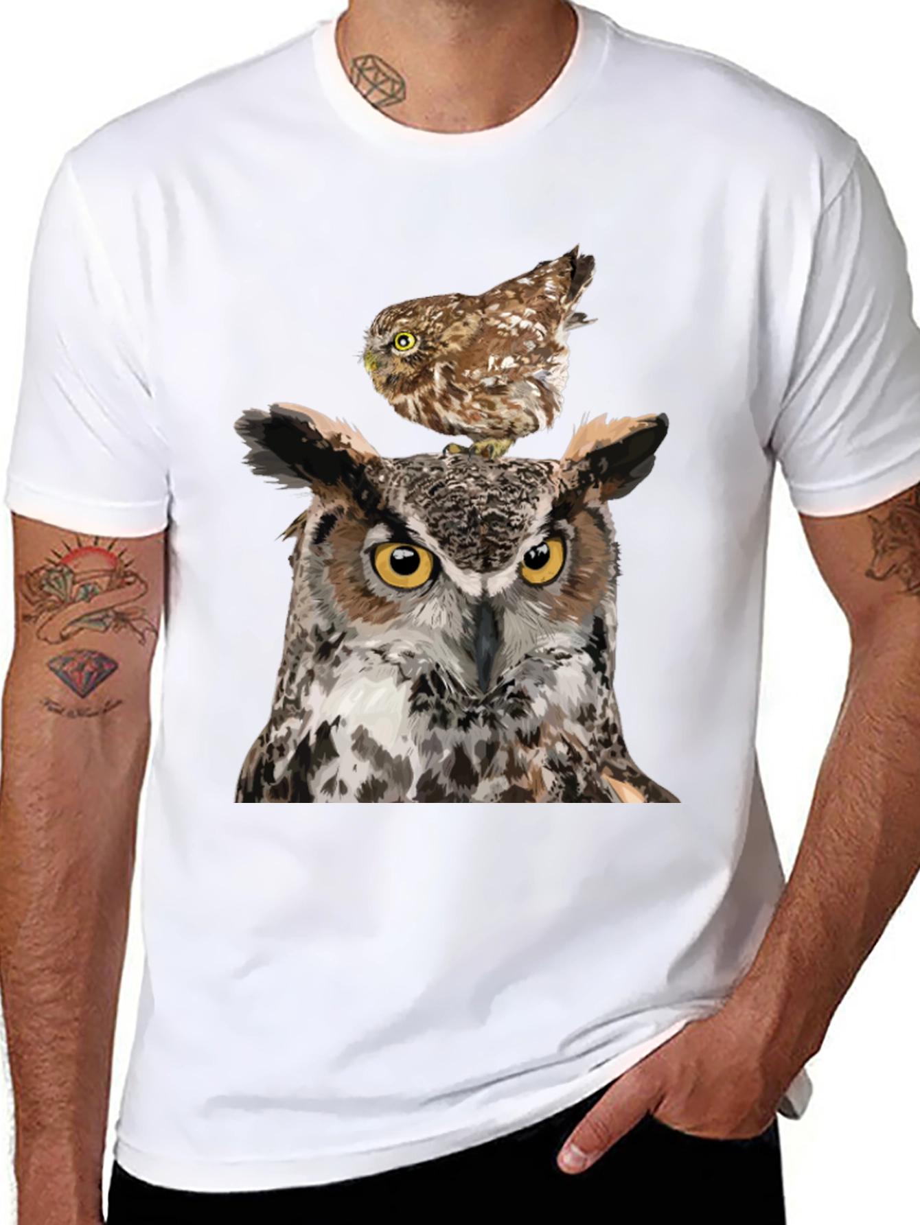 Owl T-Shirt: Two Owls Graphic Print Tee