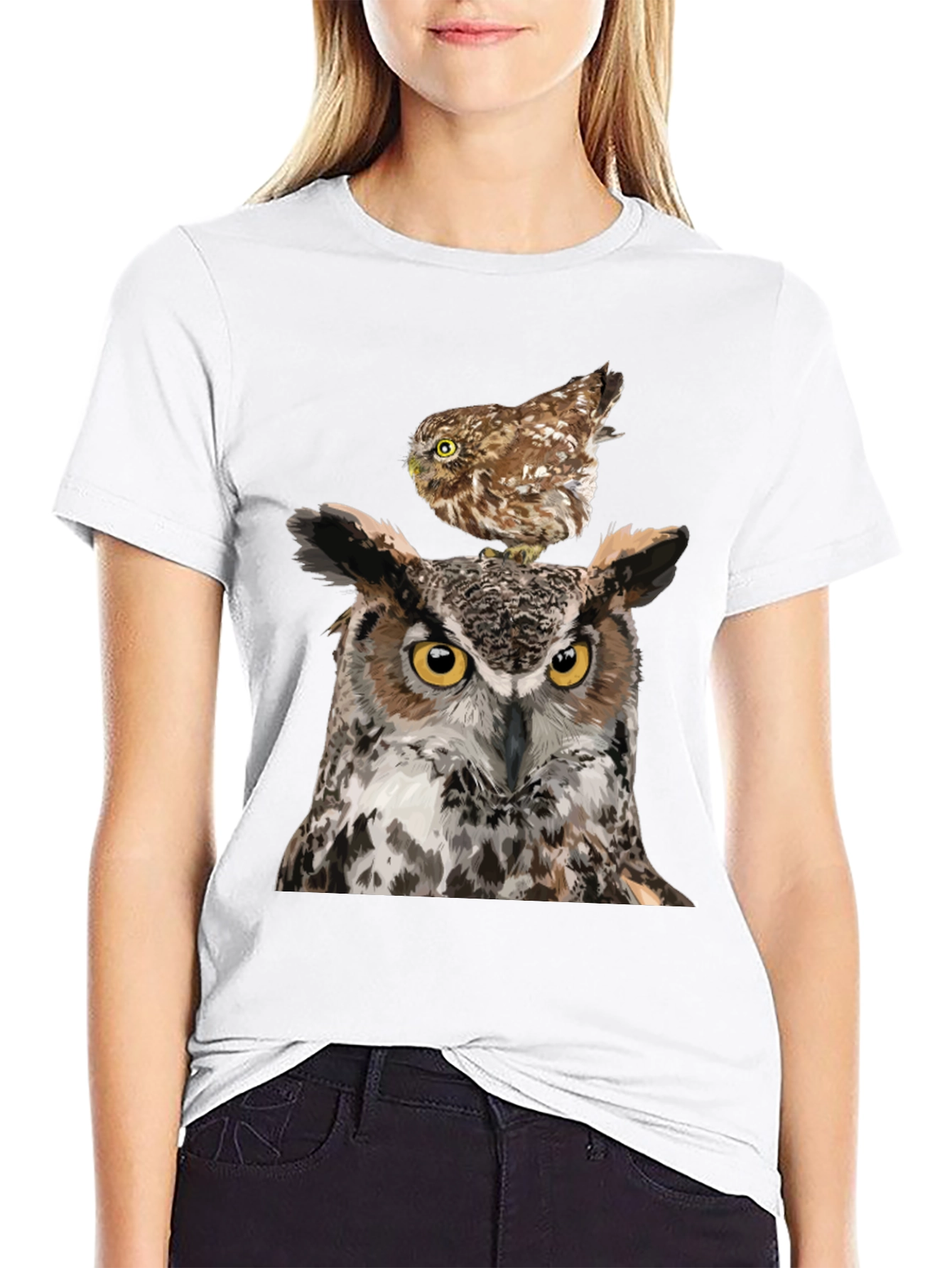 Owl T-Shirt: Two Owls Graphic Print Tee