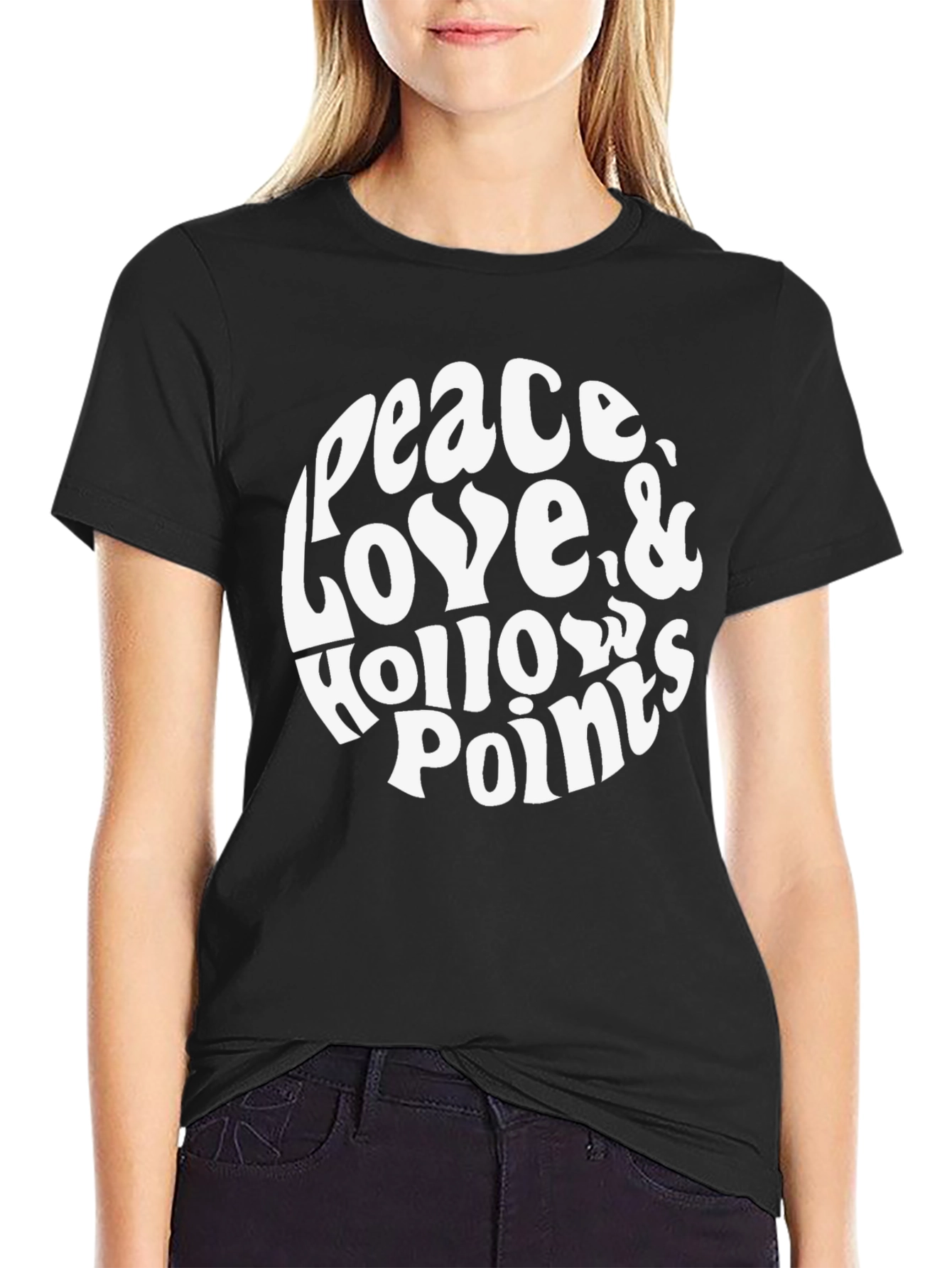 Peace Love Hollow Points Black Graphic T-Shirt