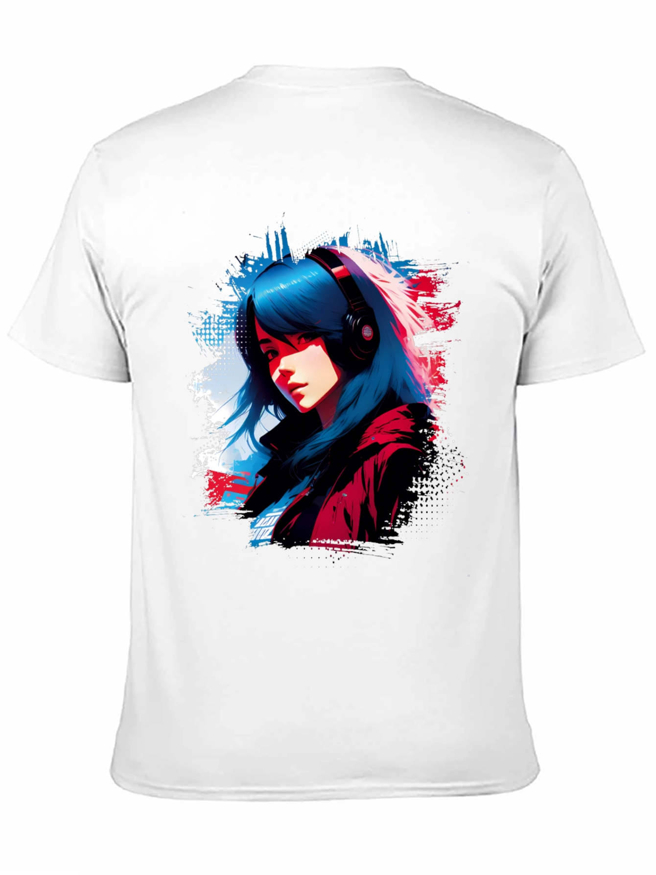 Anime Girl Headphones Graphic Black T-Shirt