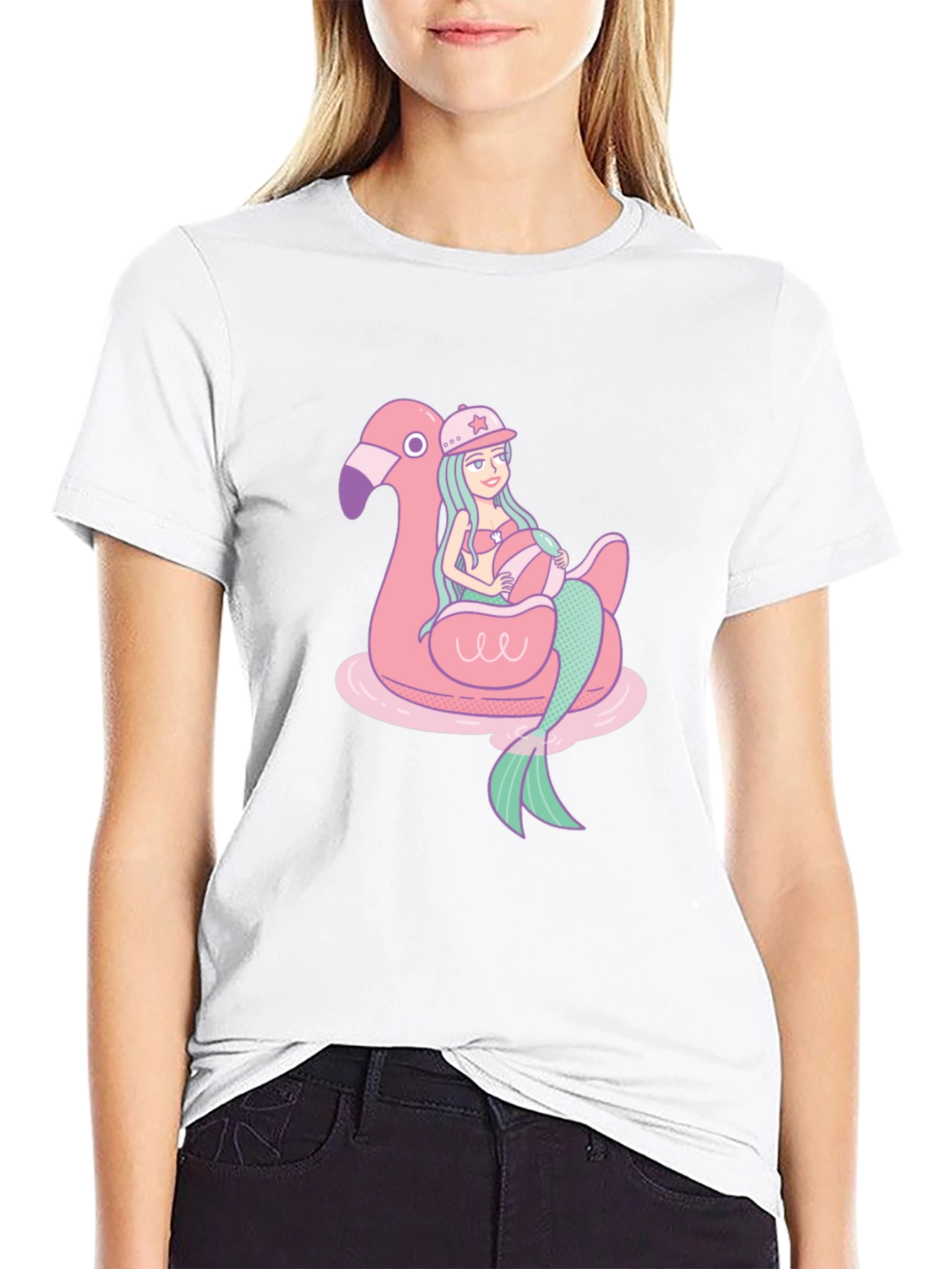 Mermaid Flamingo Float T-Shirt