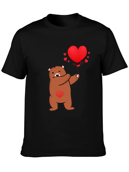 Bear with Heart Balloon Graphic Tee - Black