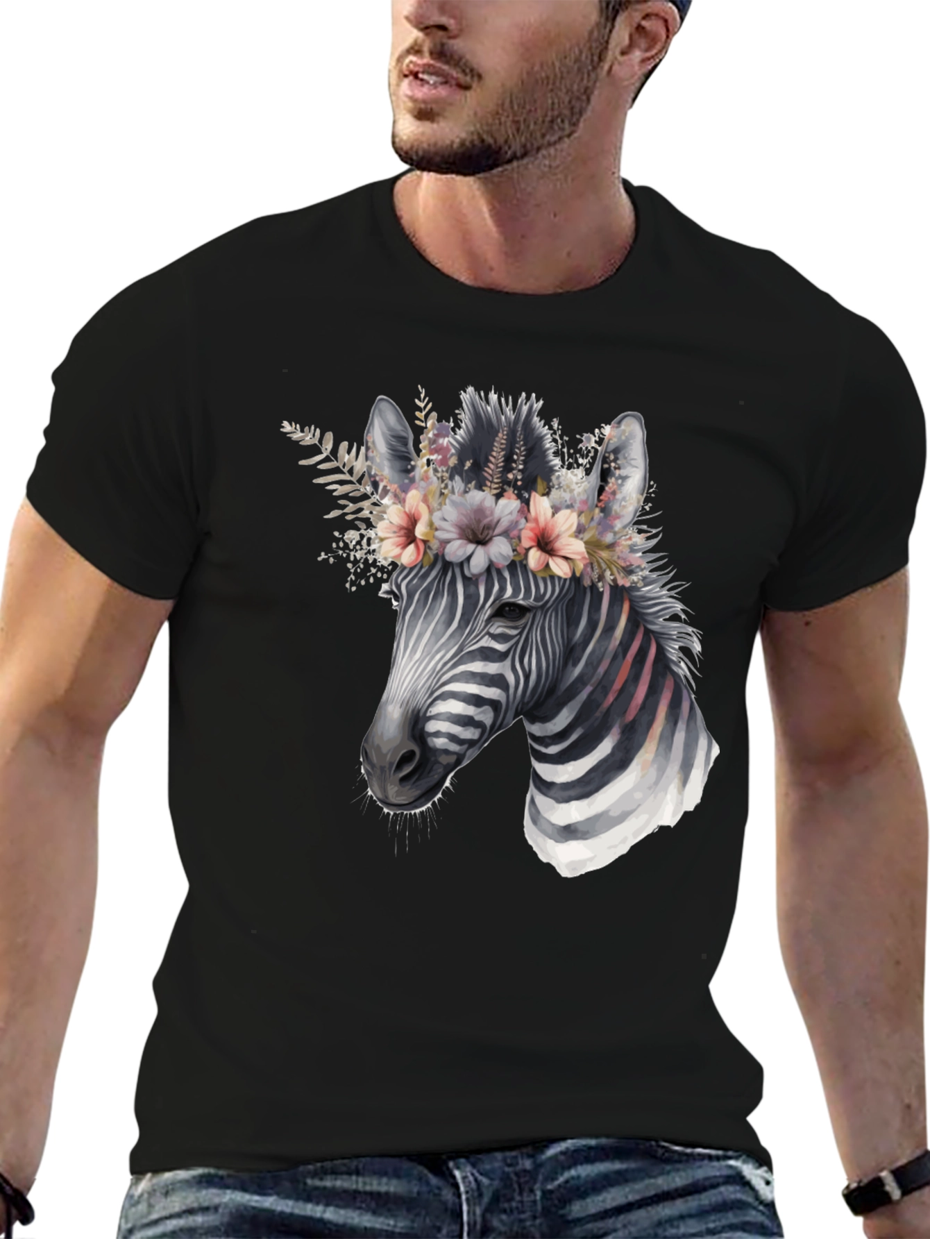 Zebra Floral Crown Graphic T-Shirt
