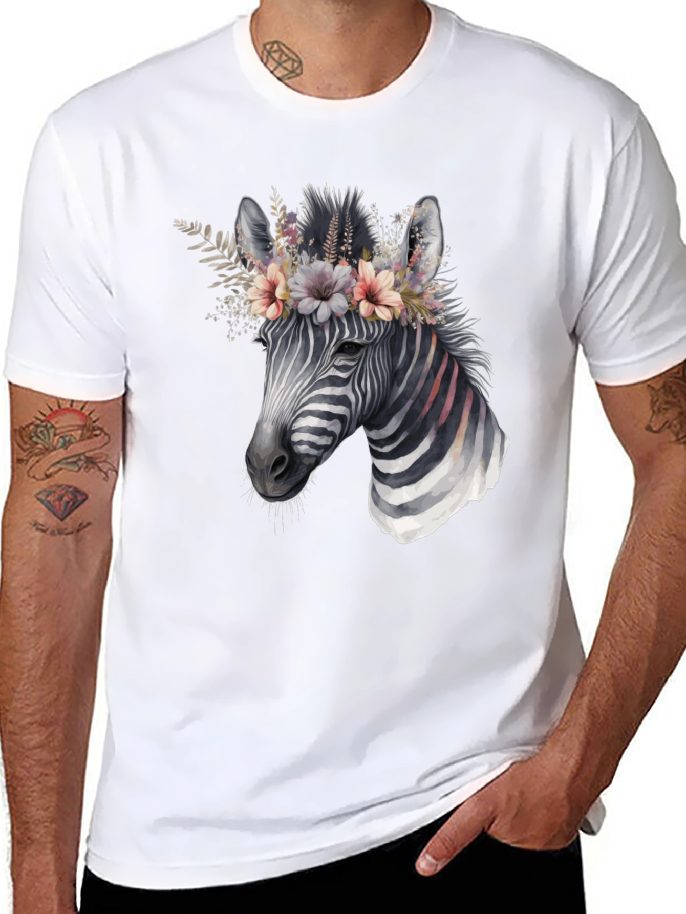 Zebra Floral Crown Graphic T-Shirt