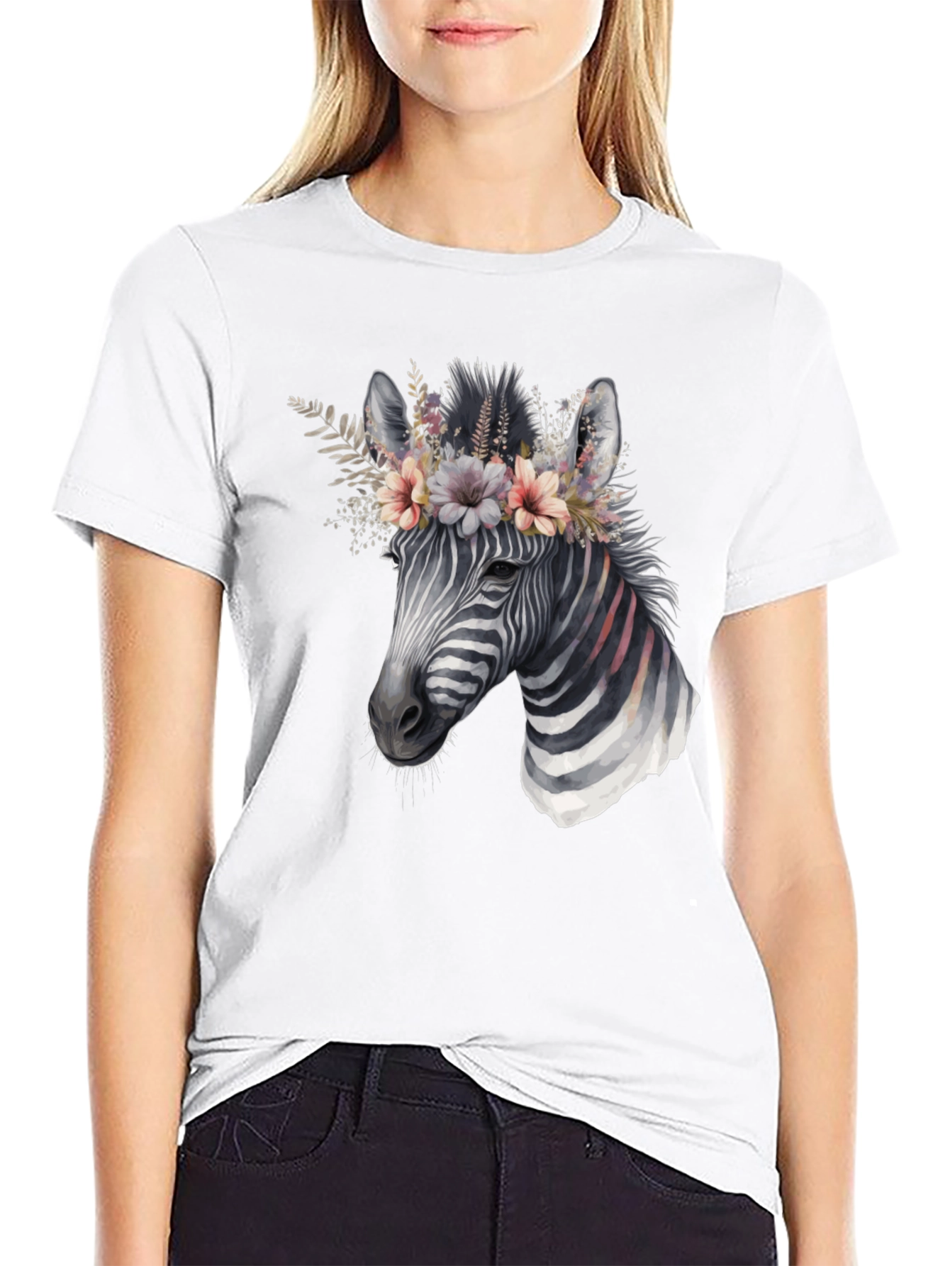 Zebra Floral Crown Graphic T-Shirt