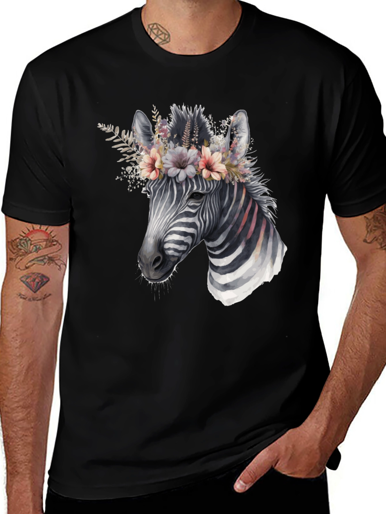 Zebra Floral Crown Graphic T-Shirt