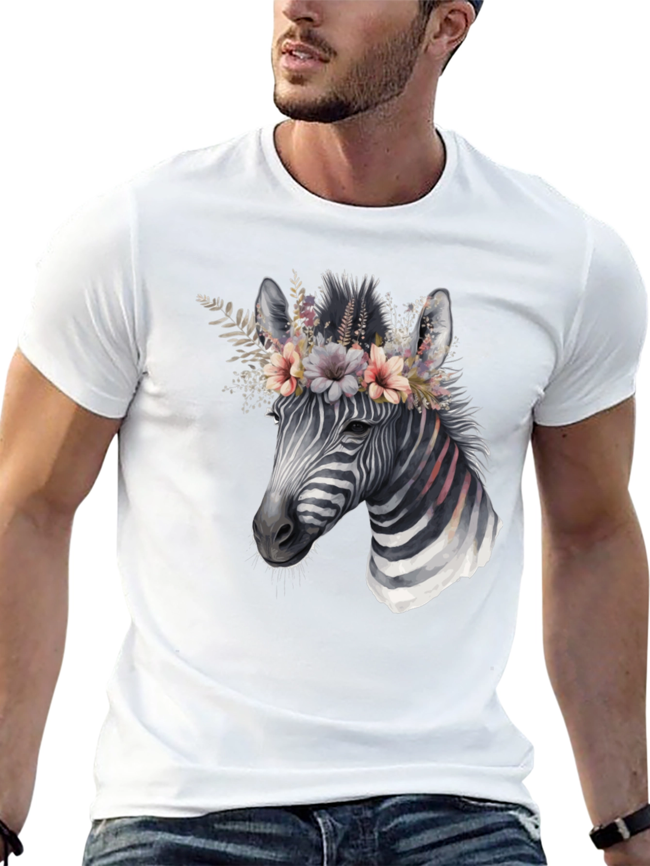 Zebra Floral Crown Graphic T-Shirt