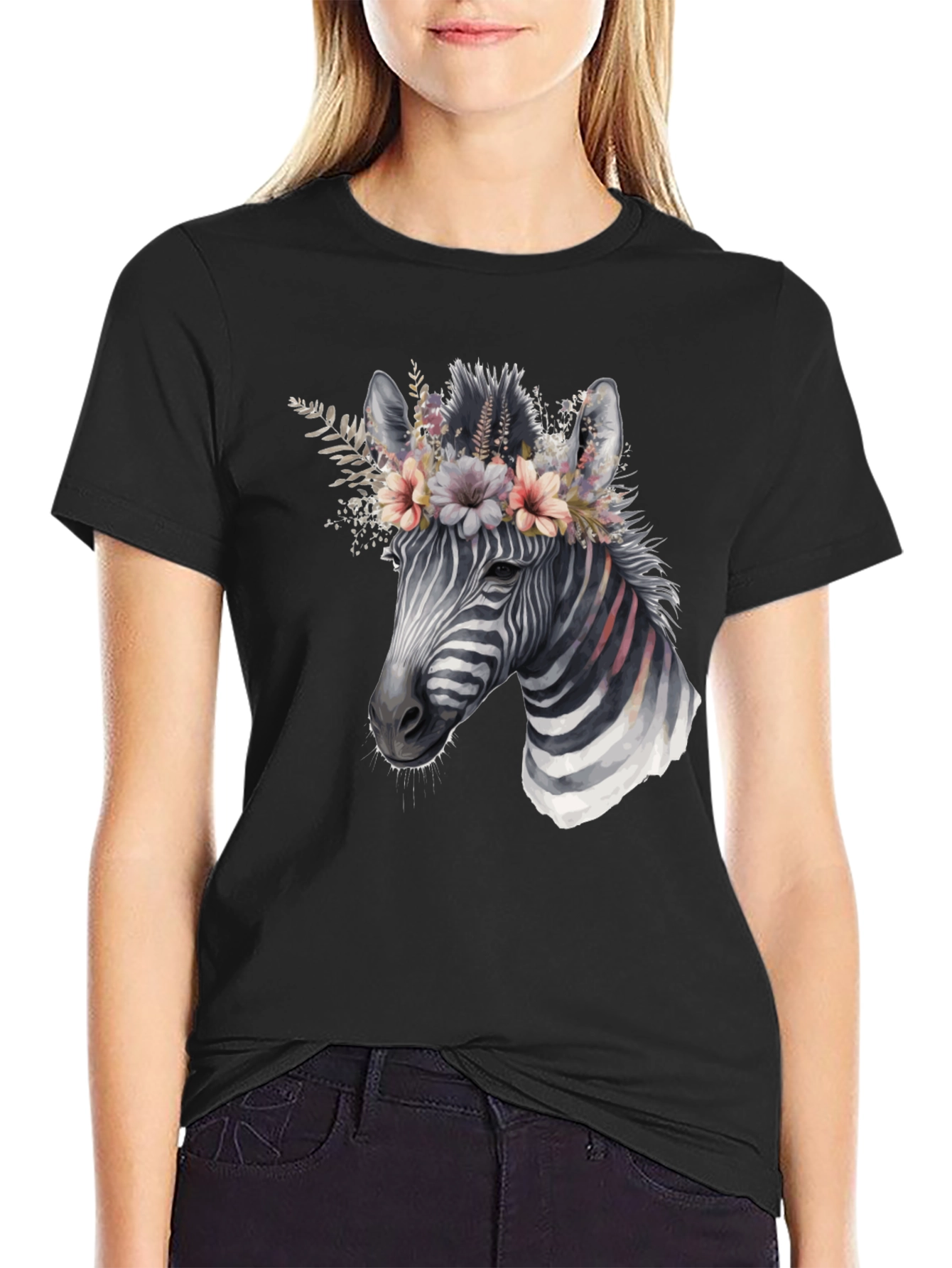 Zebra Floral Crown Graphic T-Shirt