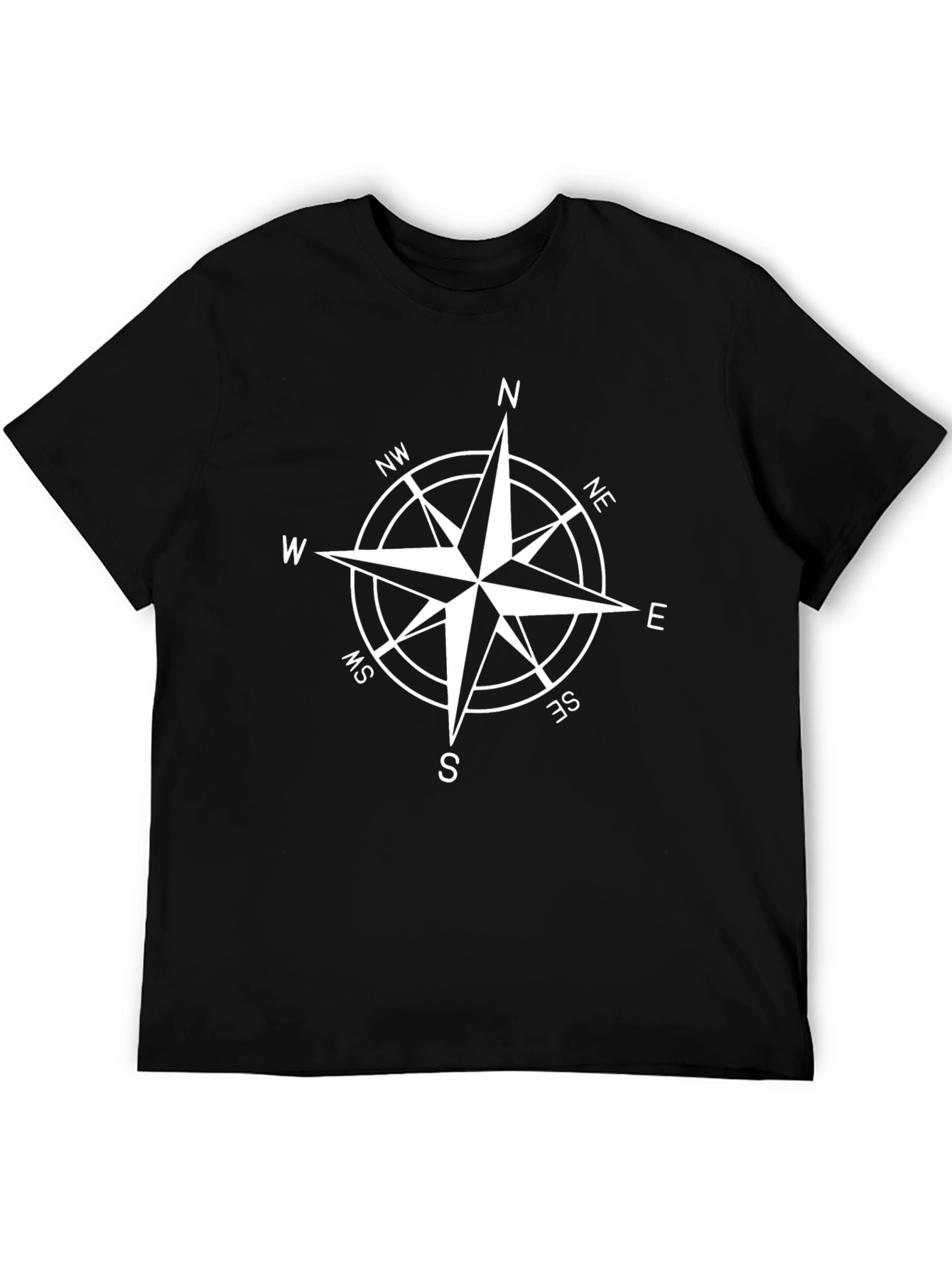 Compass Rose Black T-Shirt - Nautical Style