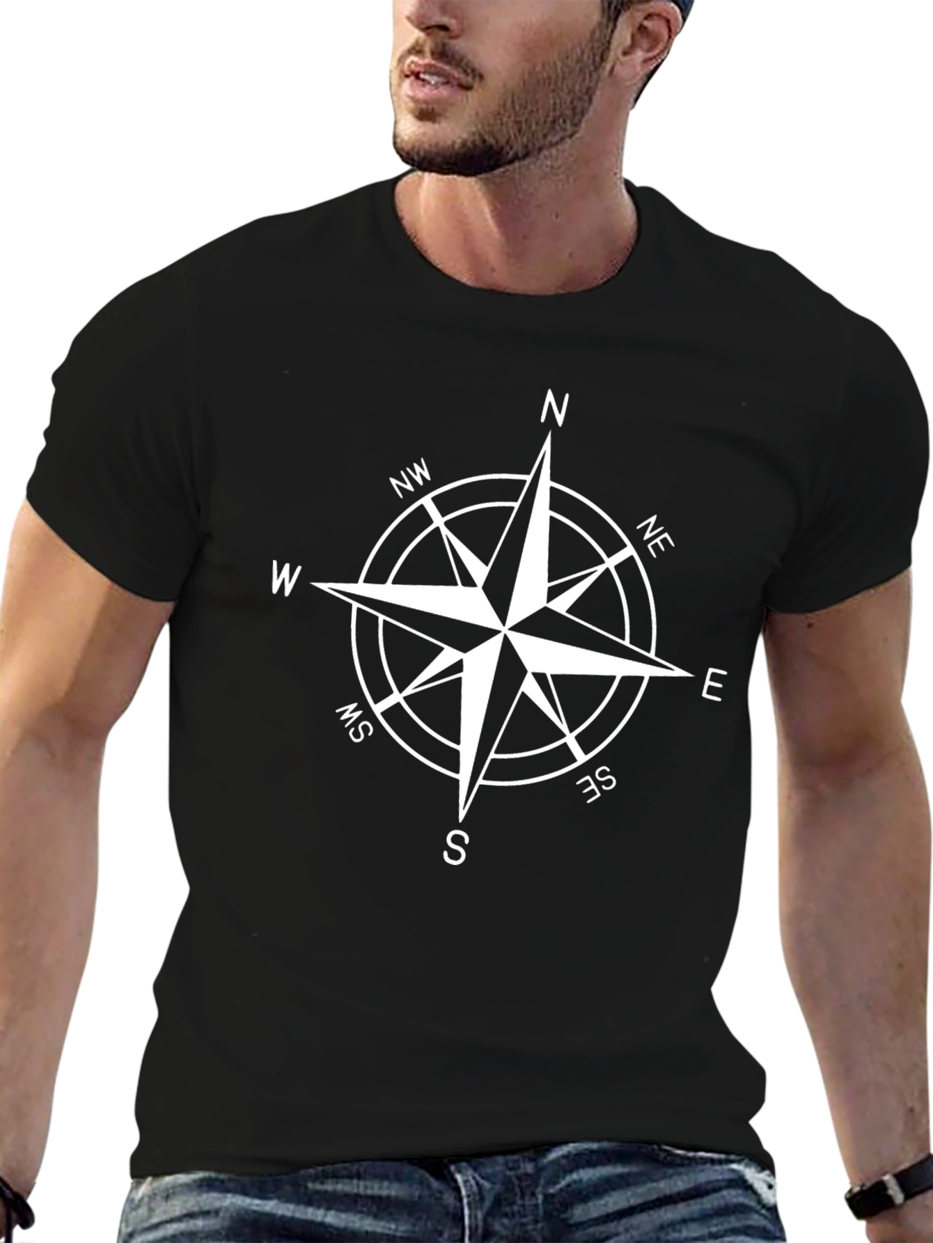Compass Rose Black T-Shirt - Nautical Style