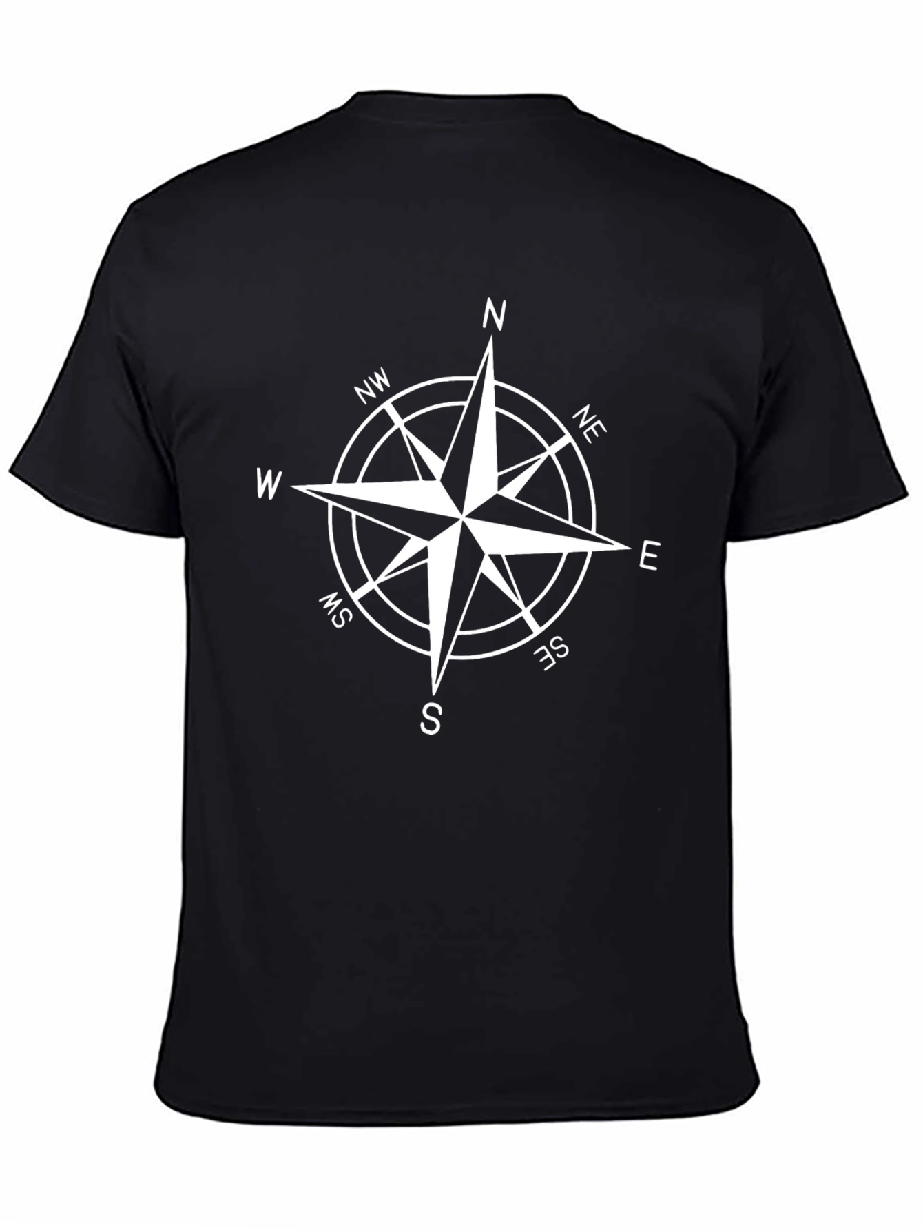 Compass Rose Black T-Shirt - Nautical Style