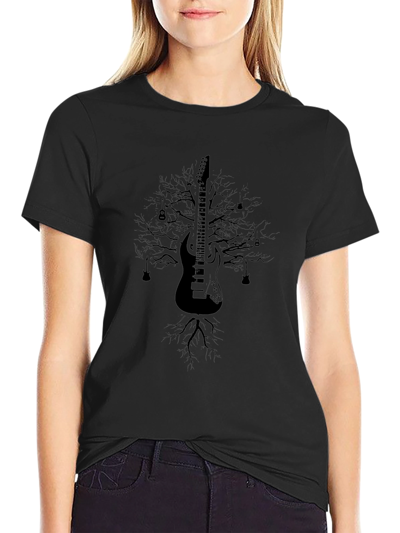 Guitar Tree Graphic Tee - Music Lovers Black T-Shirt