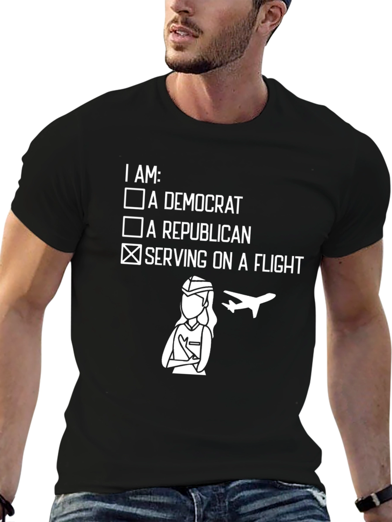 Flight Attendant Political Humor Graphic T-Shirt